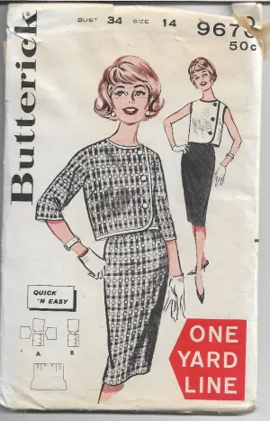 Butterick 9670  Ladies Bolero Jacket Slim Skirt Vintage Sewing Pattern 1960s