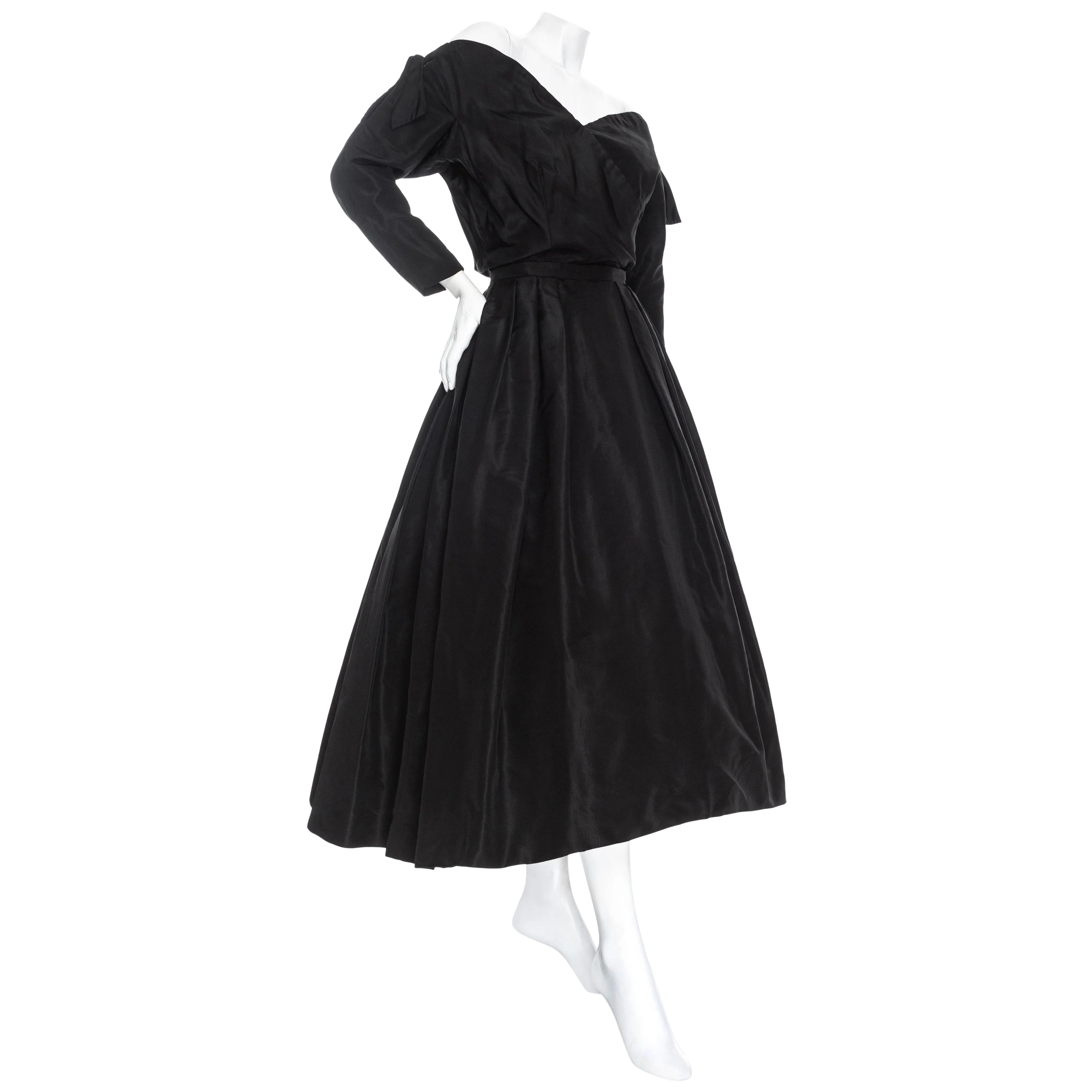 1950s Black Silk Two-Piece Top and Skirt Dress Set