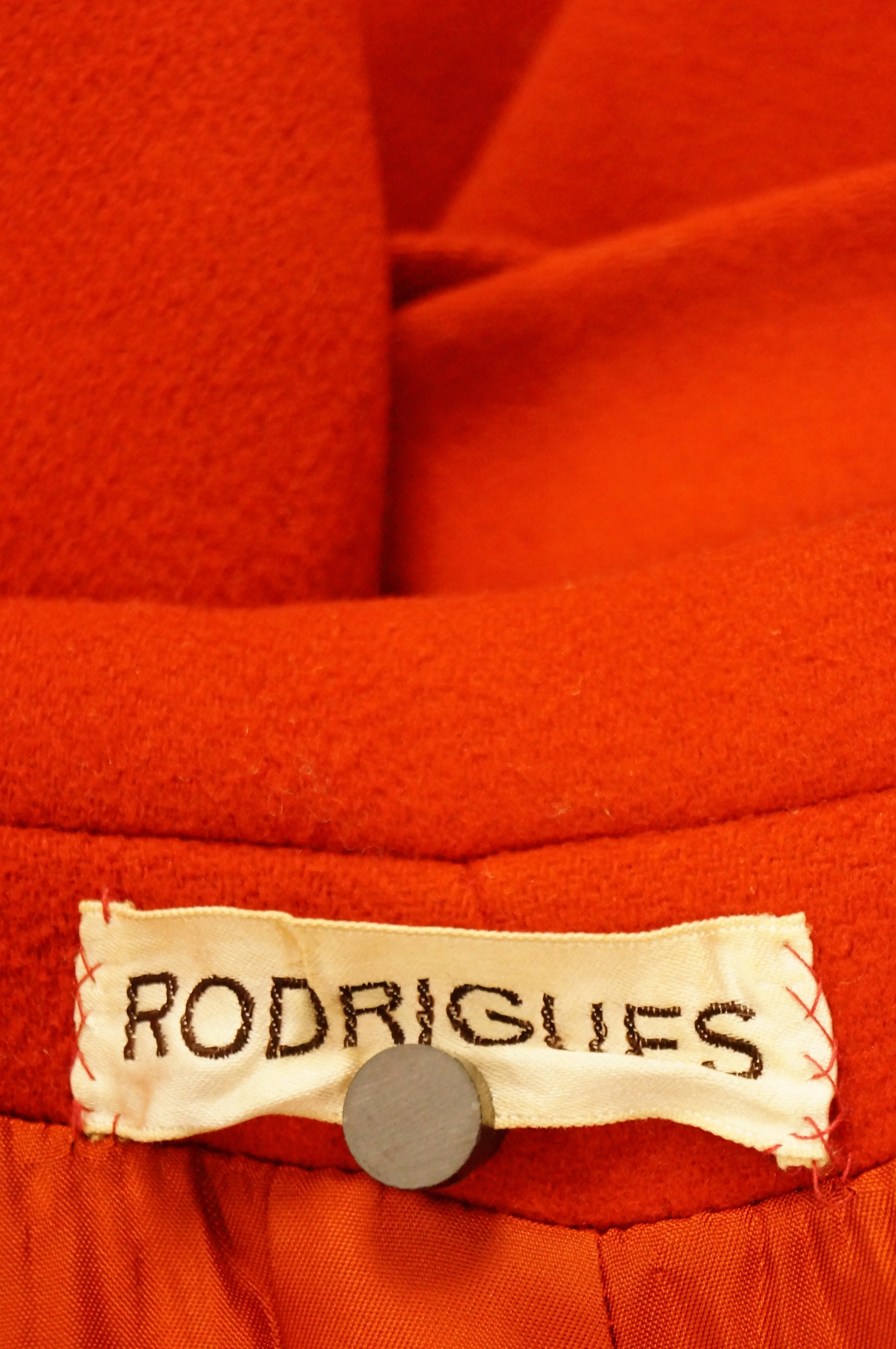 1960s Rodrigues Poppy Red Wool Mod Coat