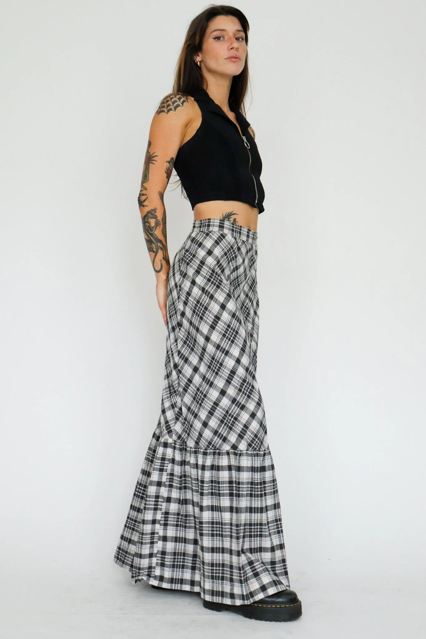 1970s Checkered Prairie Maxi Skirt