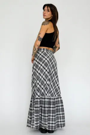 1970s Checkered Prairie Maxi Skirt