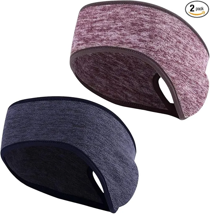 2 Pieces Running Headband Fleece Ear Warmers Headband Winter Headbands for Women Ladies Girls (Navy/Coffee)