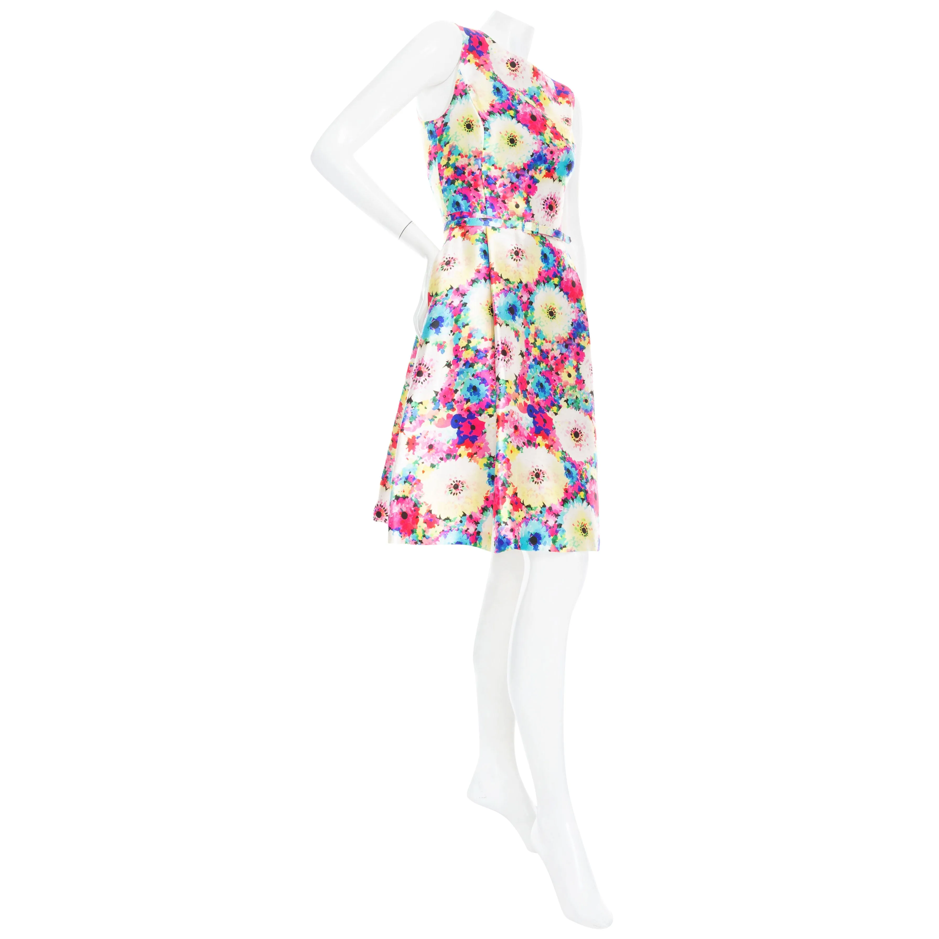 2016 Multicolored Silk–Cotton Floral Print A-Line Dress