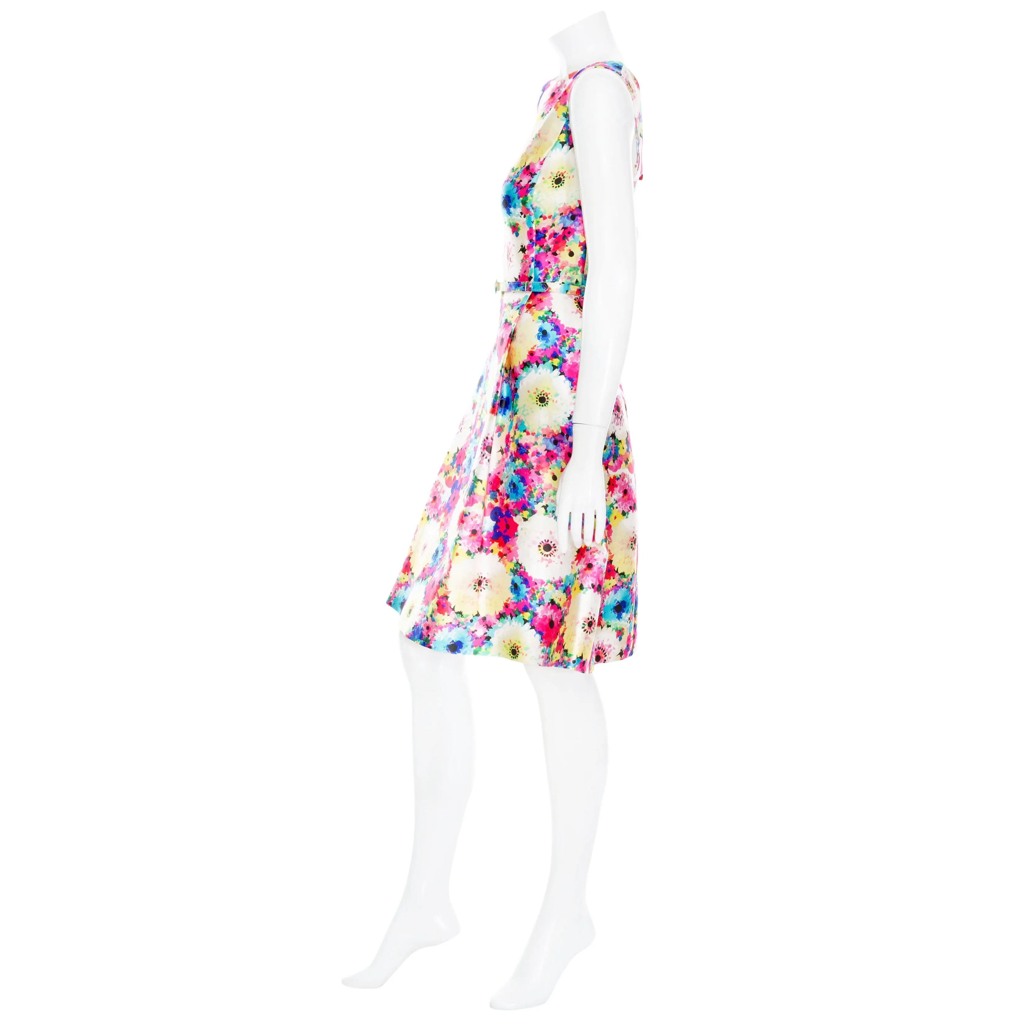 2016 Multicolored Silk–Cotton Floral Print A-Line Dress