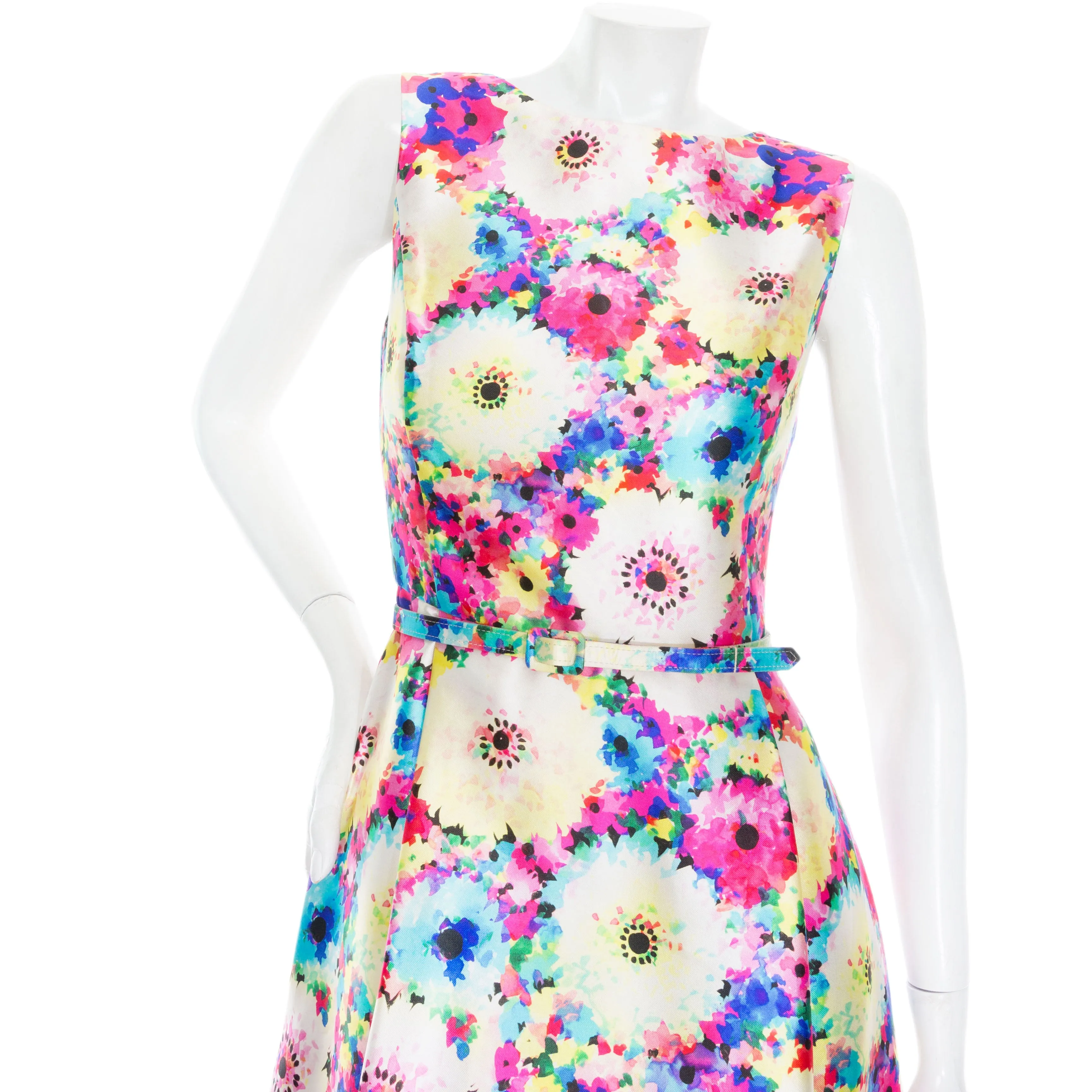 2016 Multicolored Silk–Cotton Floral Print A-Line Dress