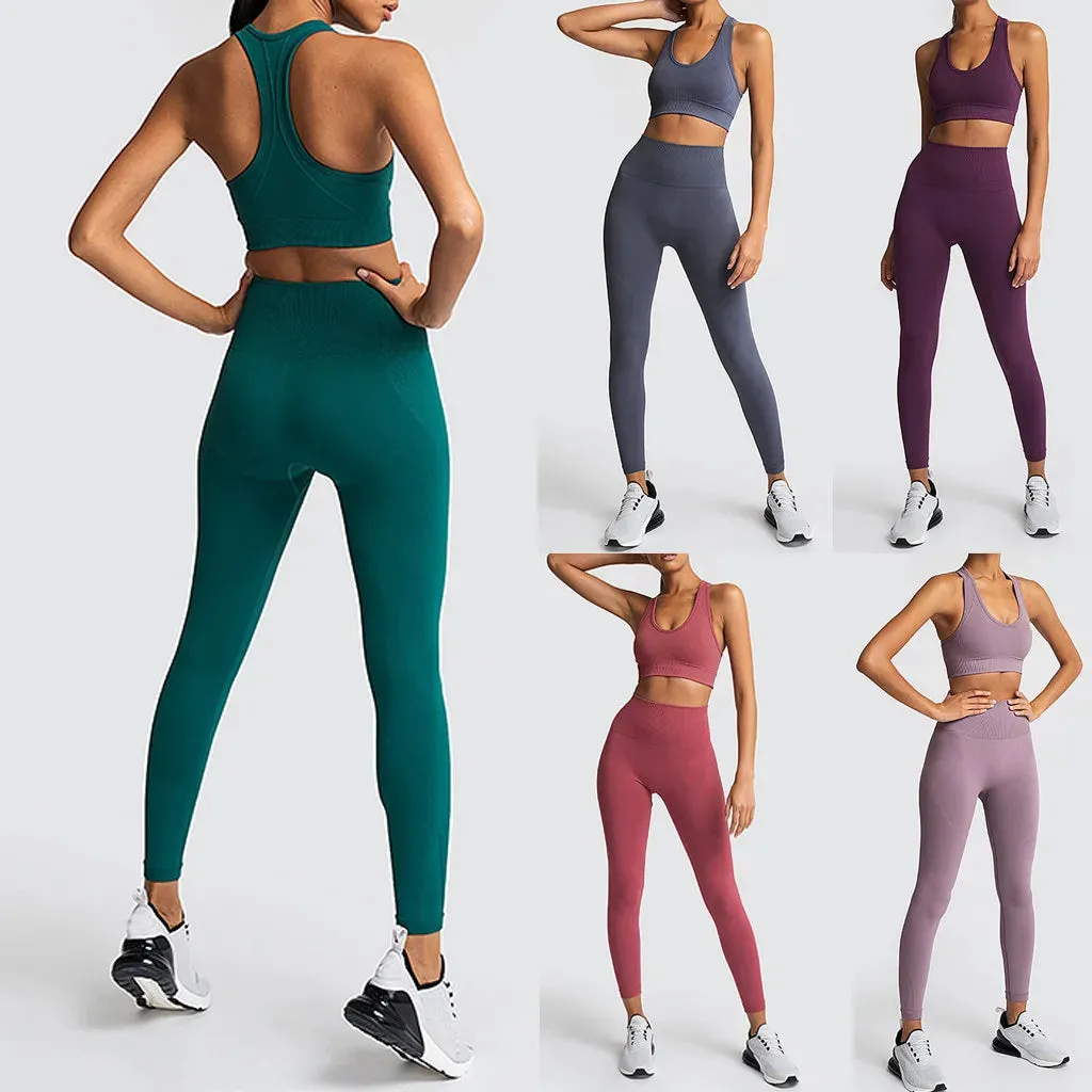 2024 Hot Women's Seamless Yoga Suit Sportswear Fitness Suit Sports Bra Leggings 2 Piece Sets Gym Clothes Costume For Yoga Female