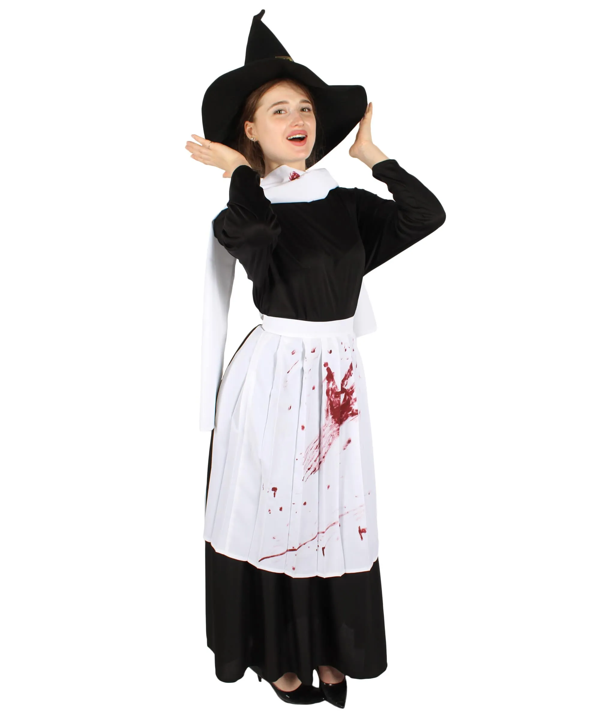 Adult Women’s Classic Black & White Salem Witch Costume Set | Multiple Size Options