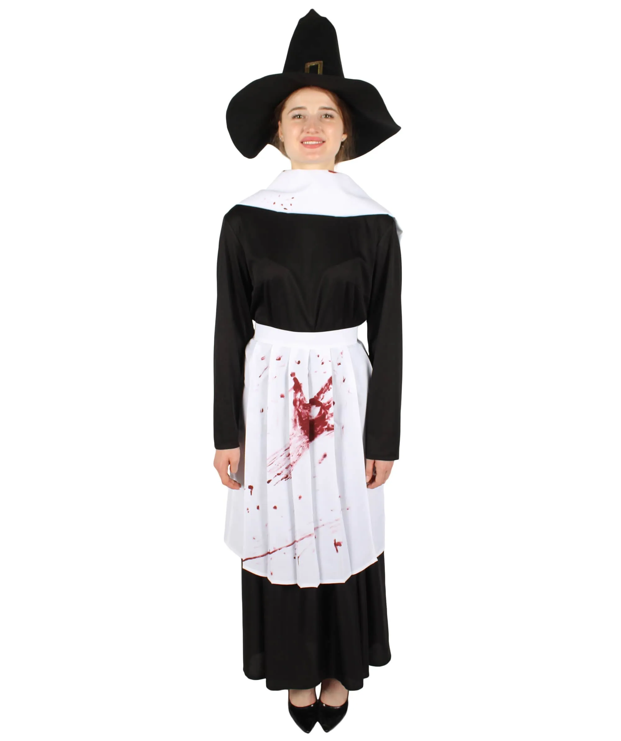 Adult Women’s Classic Black & White Salem Witch Costume Set | Multiple Size Options