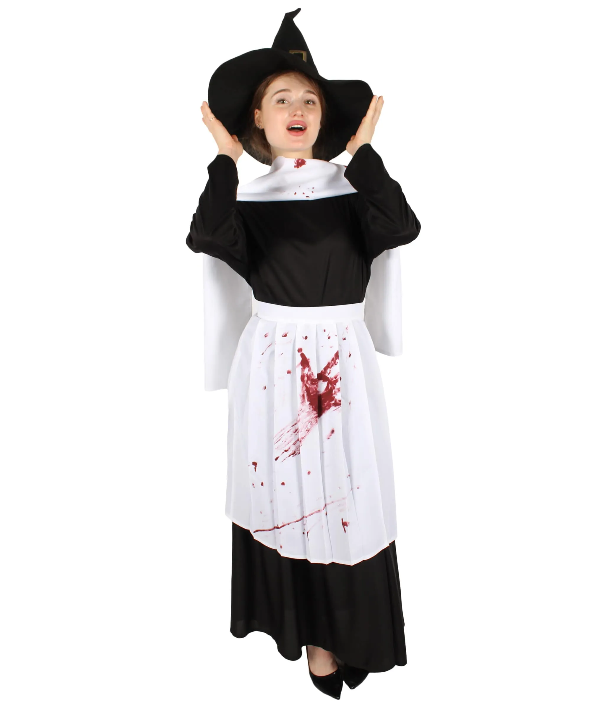 Adult Women’s Classic Black & White Salem Witch Costume Set | Multiple Size Options