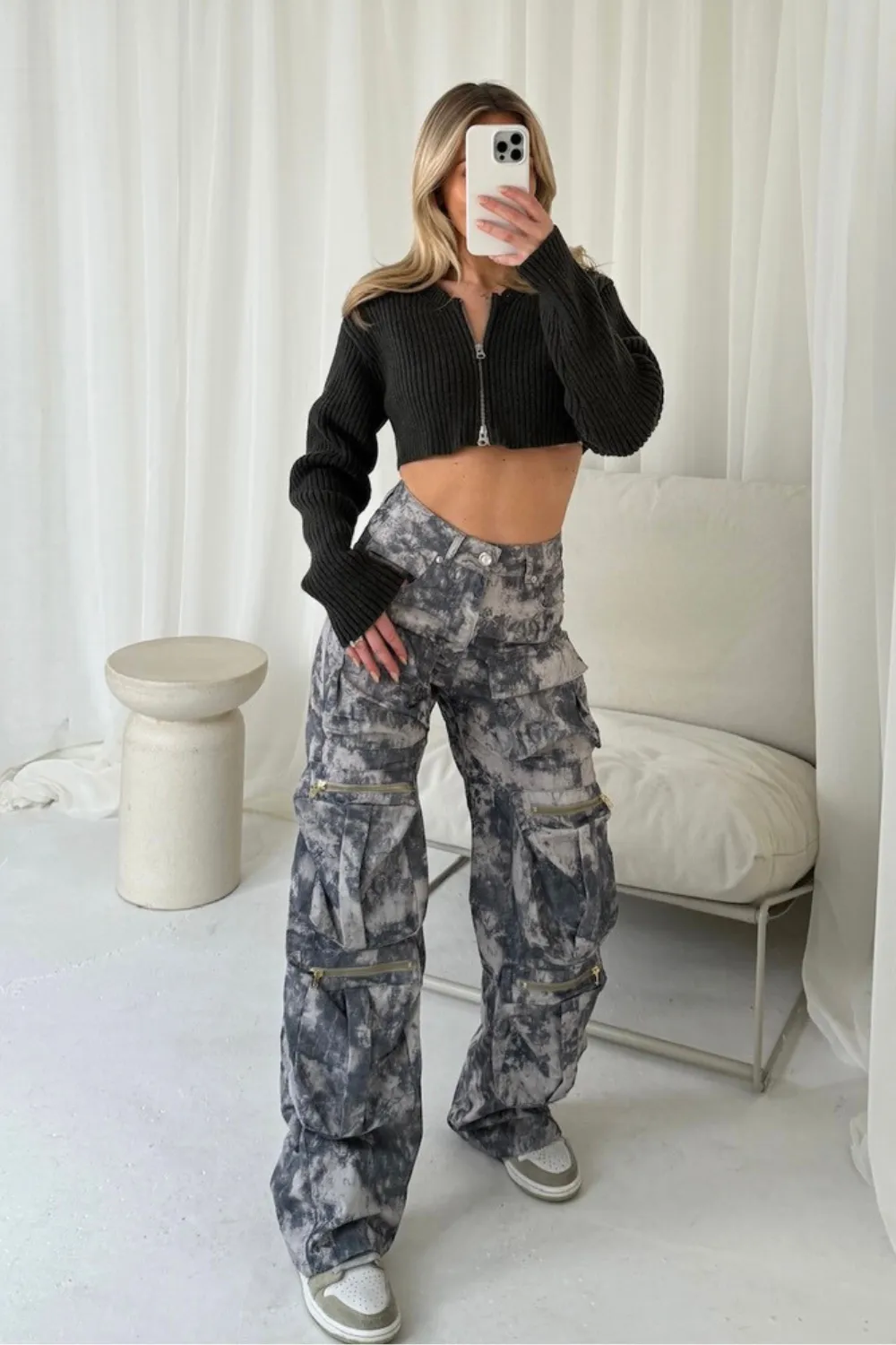 Alana light grey camo cargo trousers