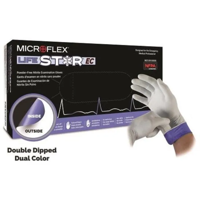 Ansell Microflex 824975 Lifestar Extended Powder Free Dual Layer First Responser Gloves, White, Medium, Case of 1,000