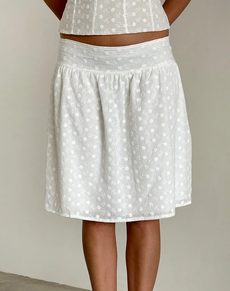 Aristia Midi Skirt in Woven Broderie White