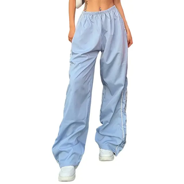 Baggy Cargo Pants Drawstring Elastic Low Waist Parachute Pants