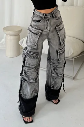 Bailey grey and black denim cargo trousers