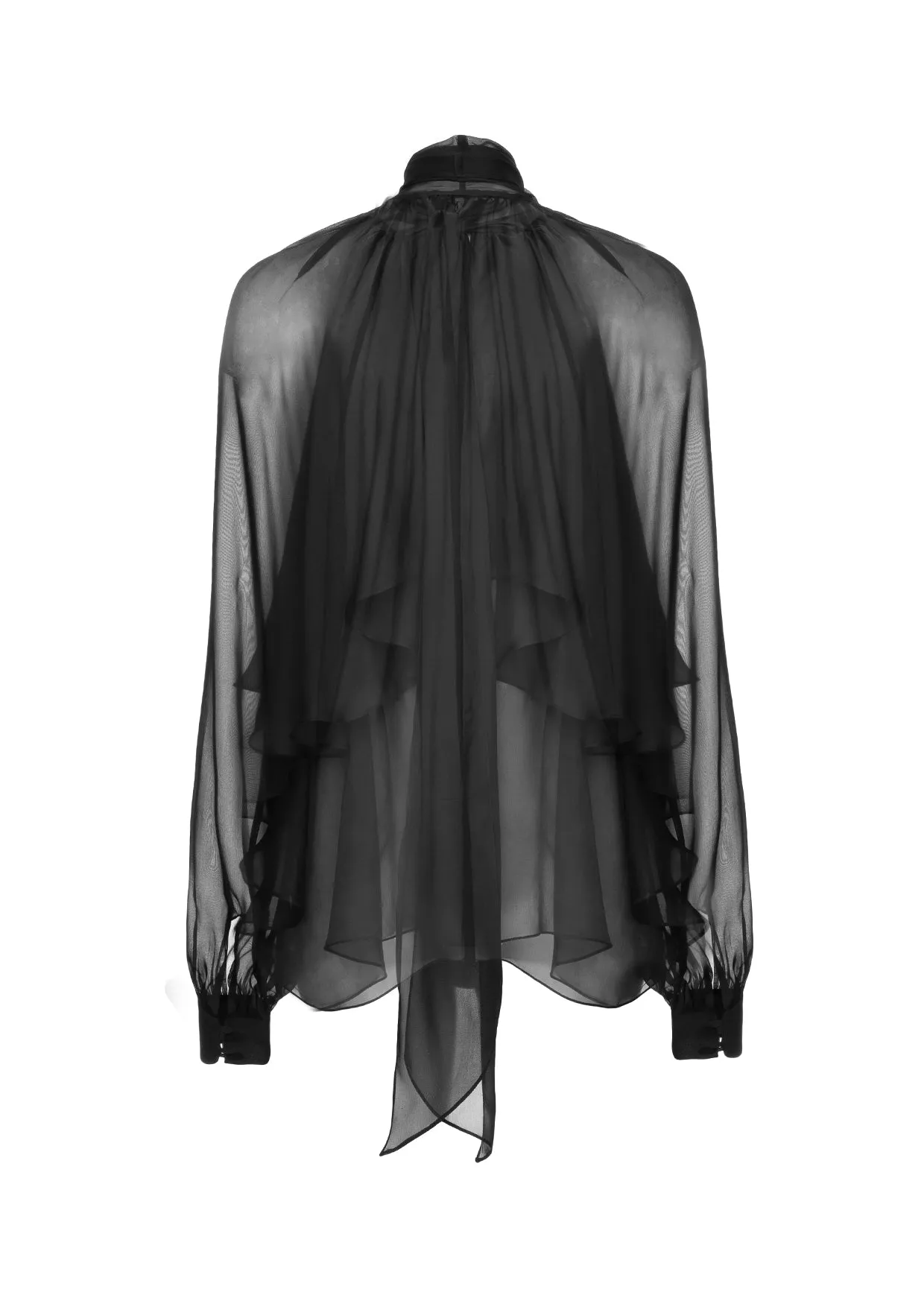 Balloon-Sleeve Silk Chiffon Blouse