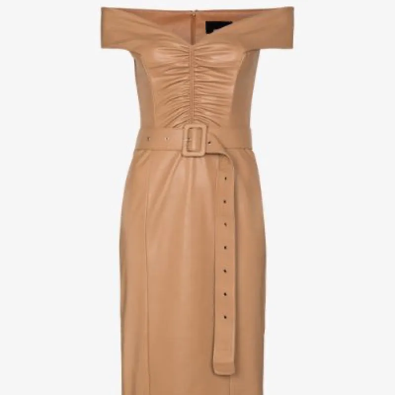 Bardot Shoulder Vegan Leather Pencil Dress