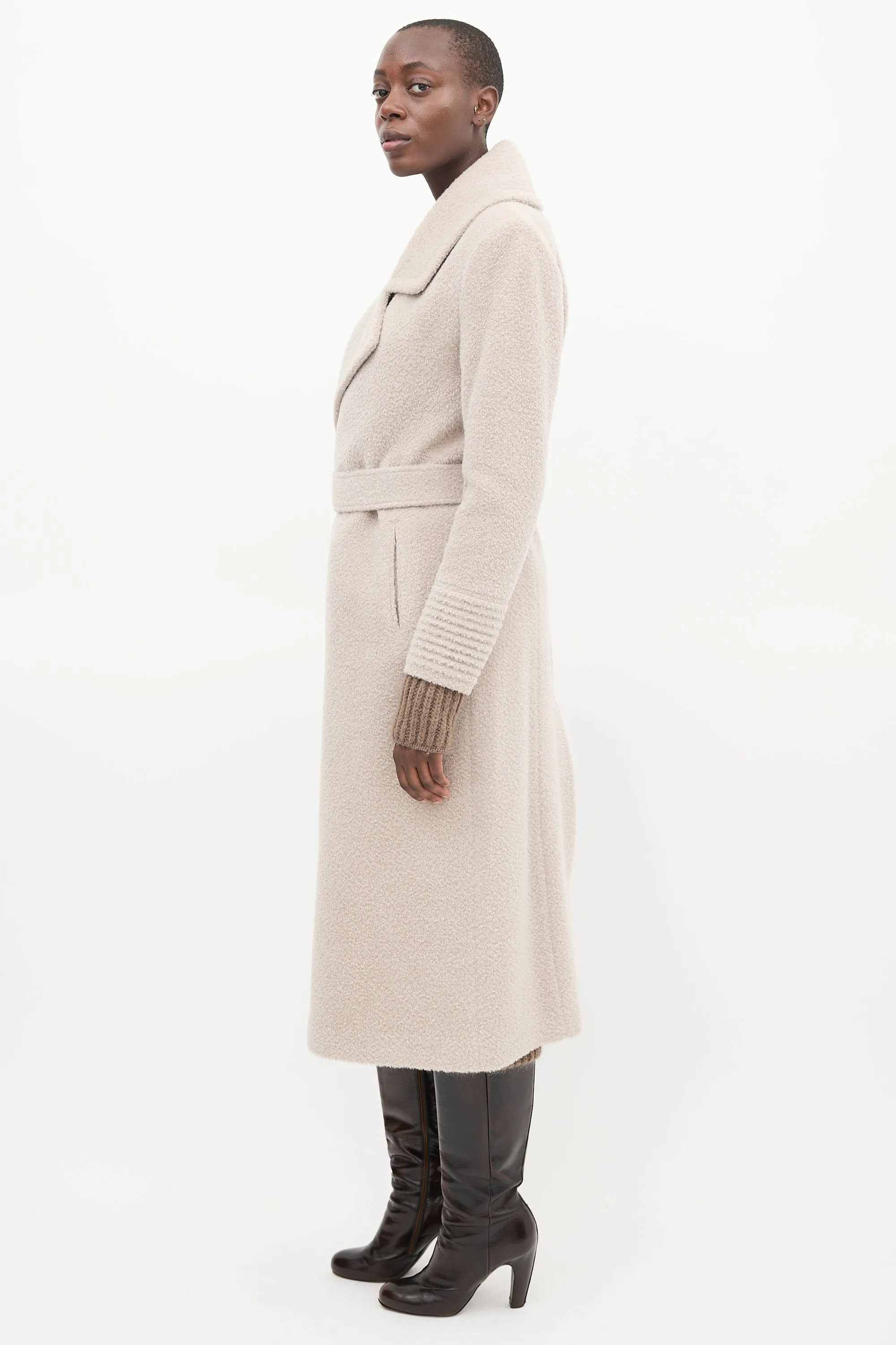 Beige Wool Wrap Coat