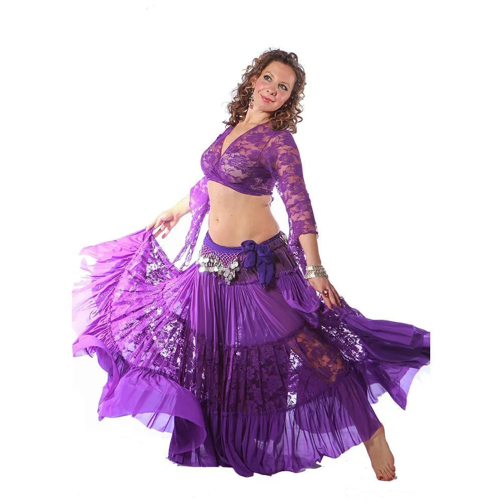 Belly Dance Lace Skirt, Top, & Hip Scarf Costume Set | CLASSIC LACE