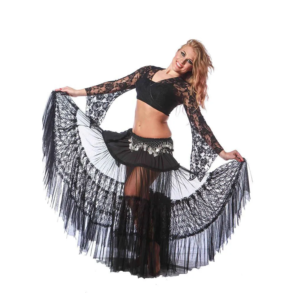 Belly Dance Lace Skirt, Top, & Hip Scarf Costume Set | CLASSIC LACE