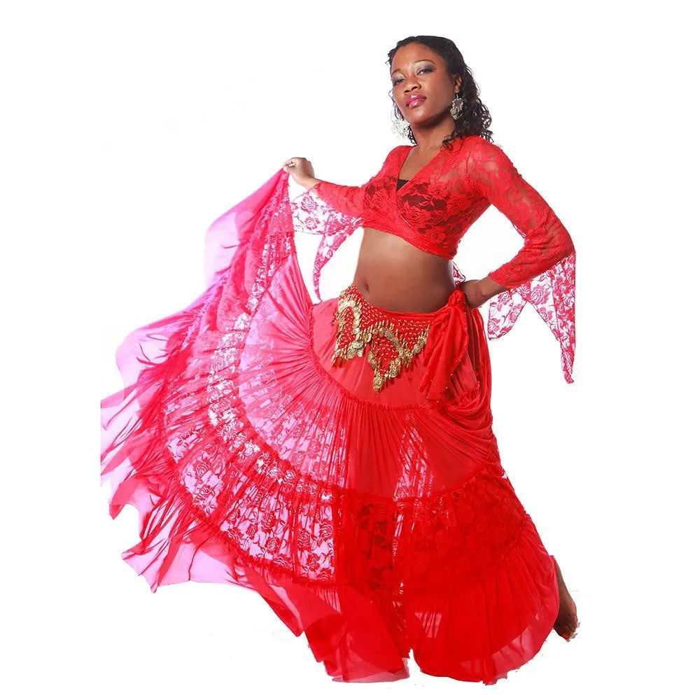 Belly Dance Lace Skirt, Top, & Hip Scarf Costume Set | CLASSIC LACE