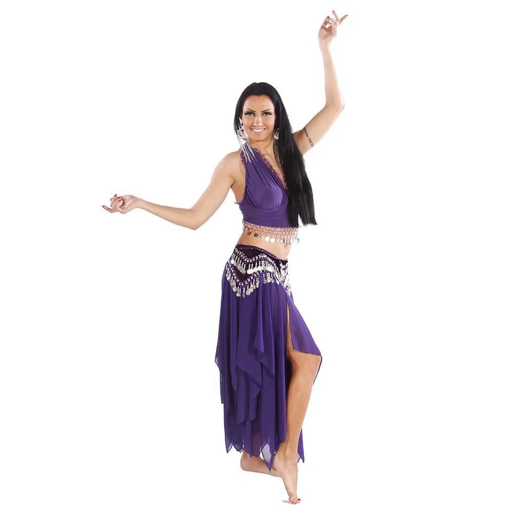 Belly Dance Skirt, Top, Veil, & Hip Scarf Costume Set | ELEGANCE