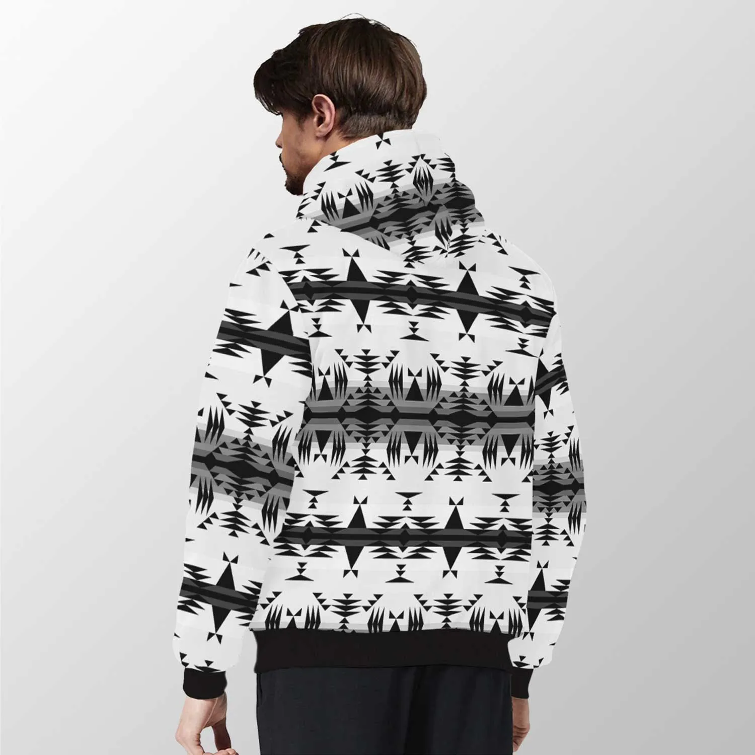 Between the Mountains White and Black Sherpa Hoodie