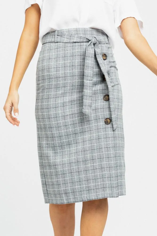 Beverly Plaid Skirt in Grey