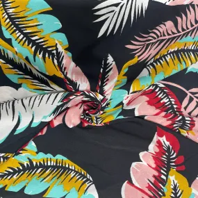 Black & Multicolor Floral Print Crepe Fabric