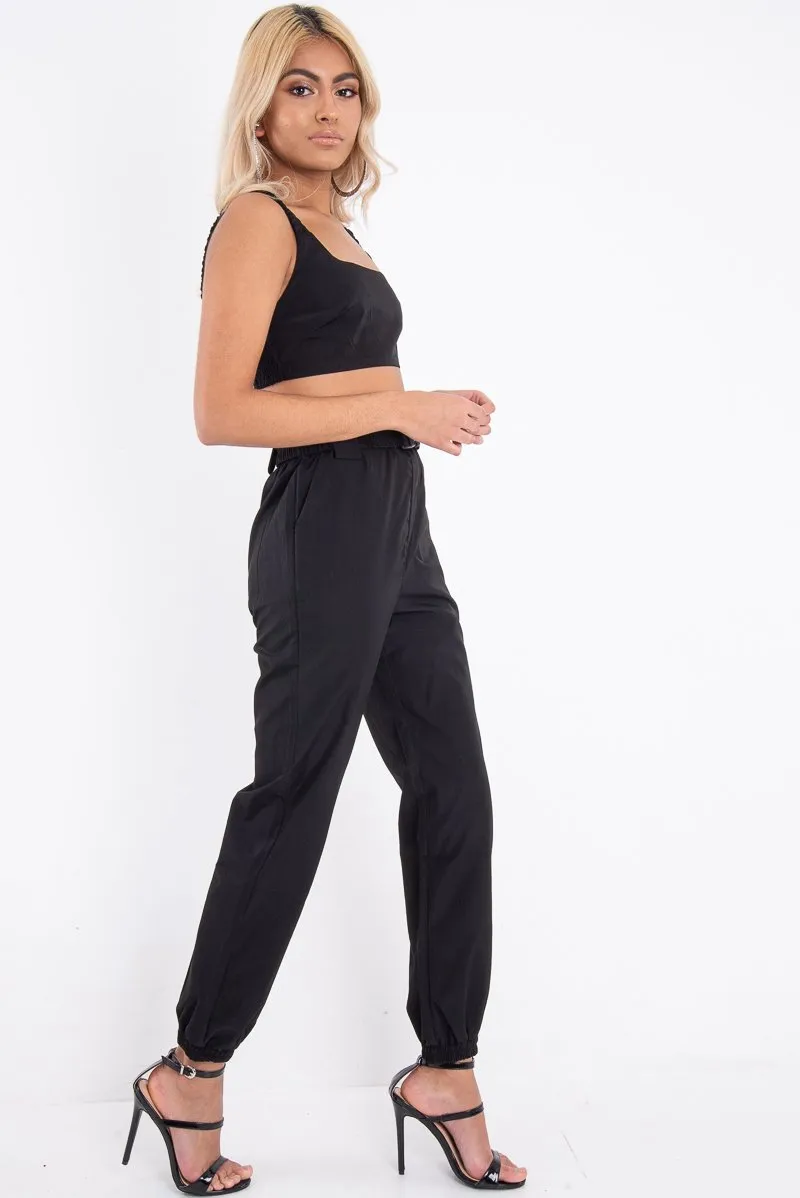 Black Buckle Cargo Pant Crop Top Co-Ord - Kahri