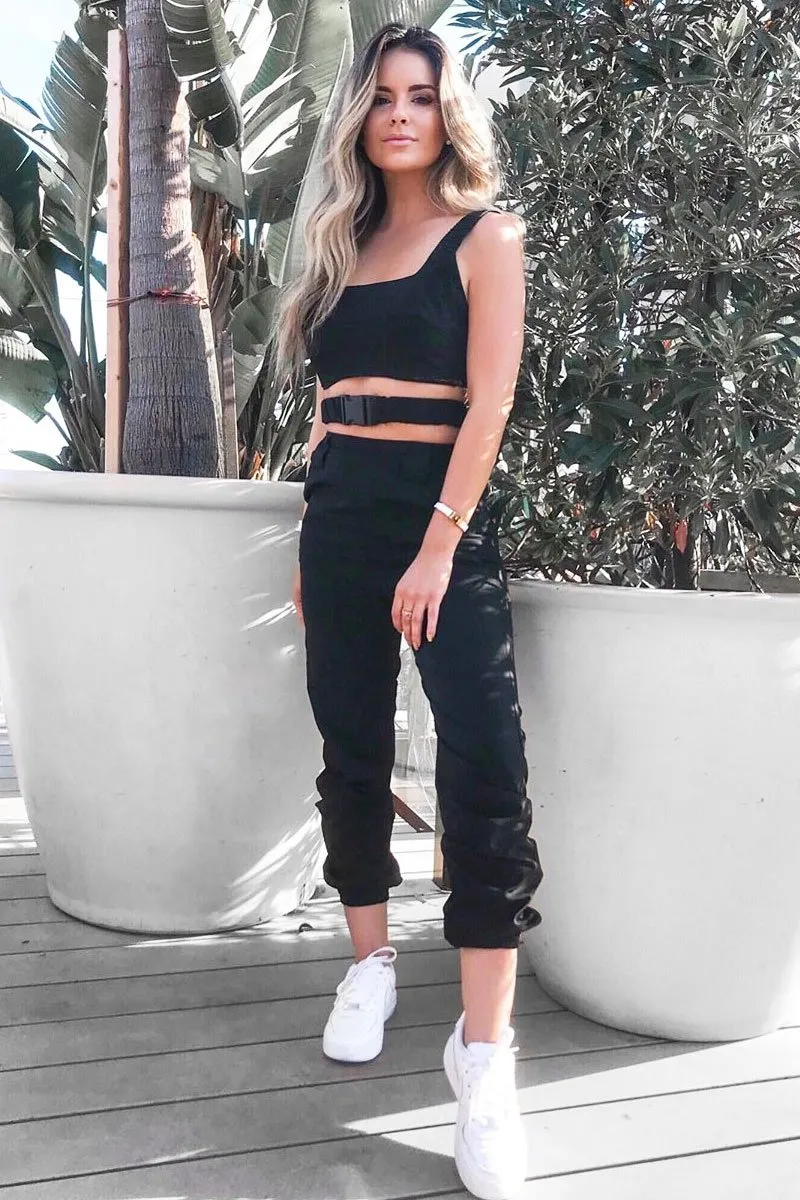 Black Buckle Cargo Pant Crop Top Co-Ord - Kahri