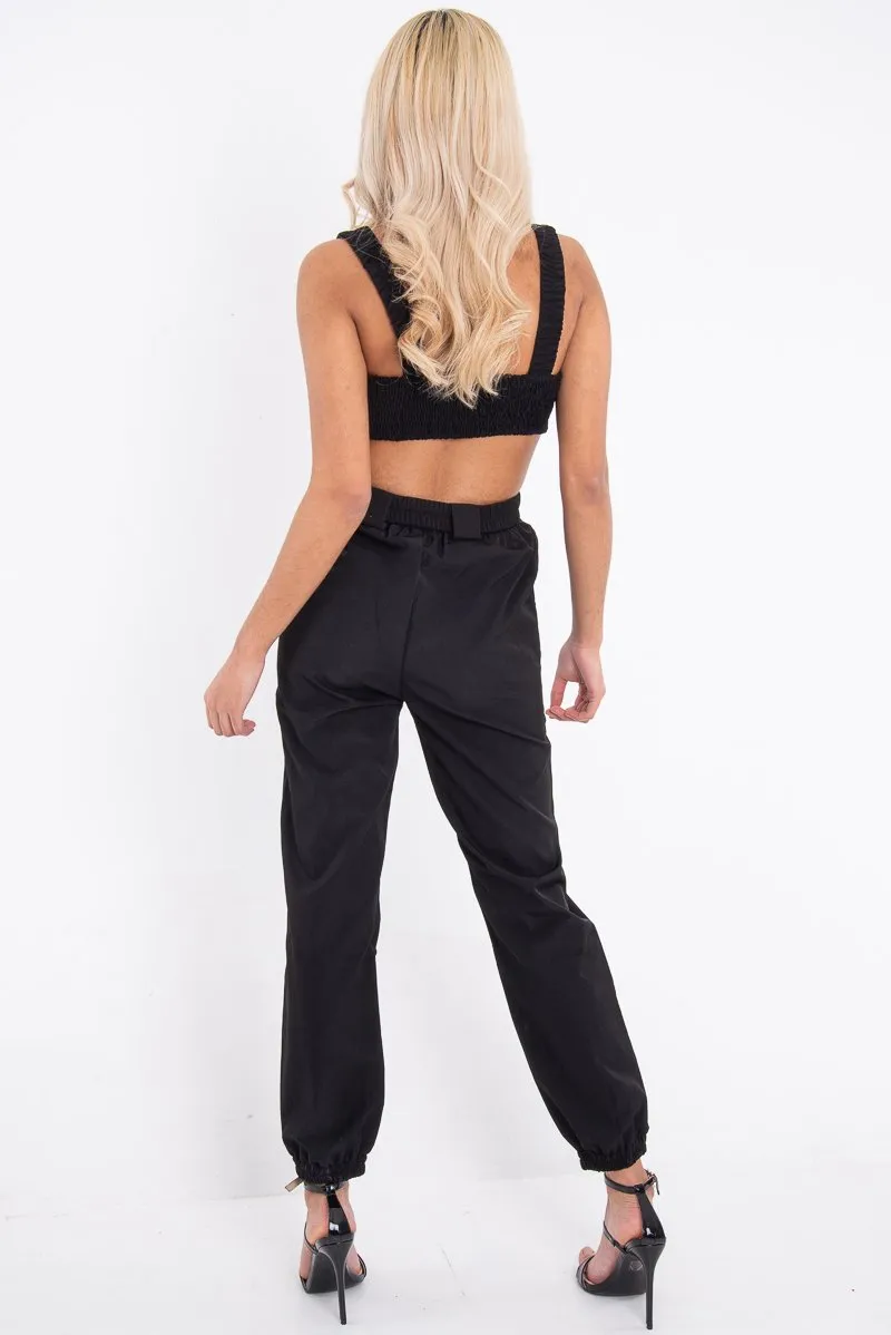 Black Buckle Cargo Pant Crop Top Co-Ord - Kahri