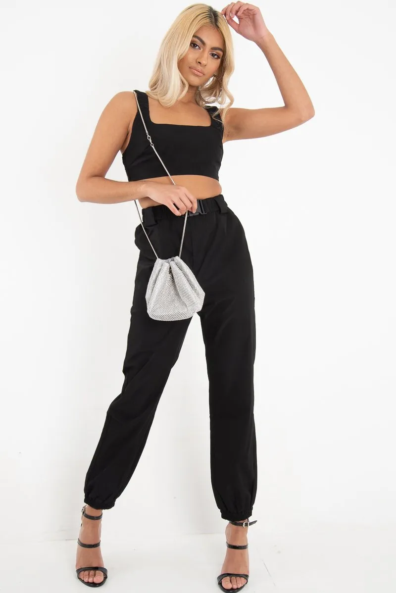 Black Buckle Cargo Pant Crop Top Co-Ord - Kahri