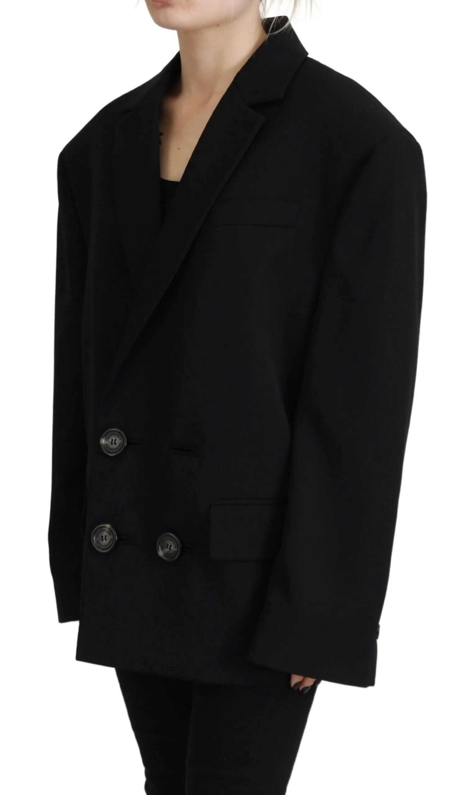 Black Double Breasted Coat Blazer Jacket