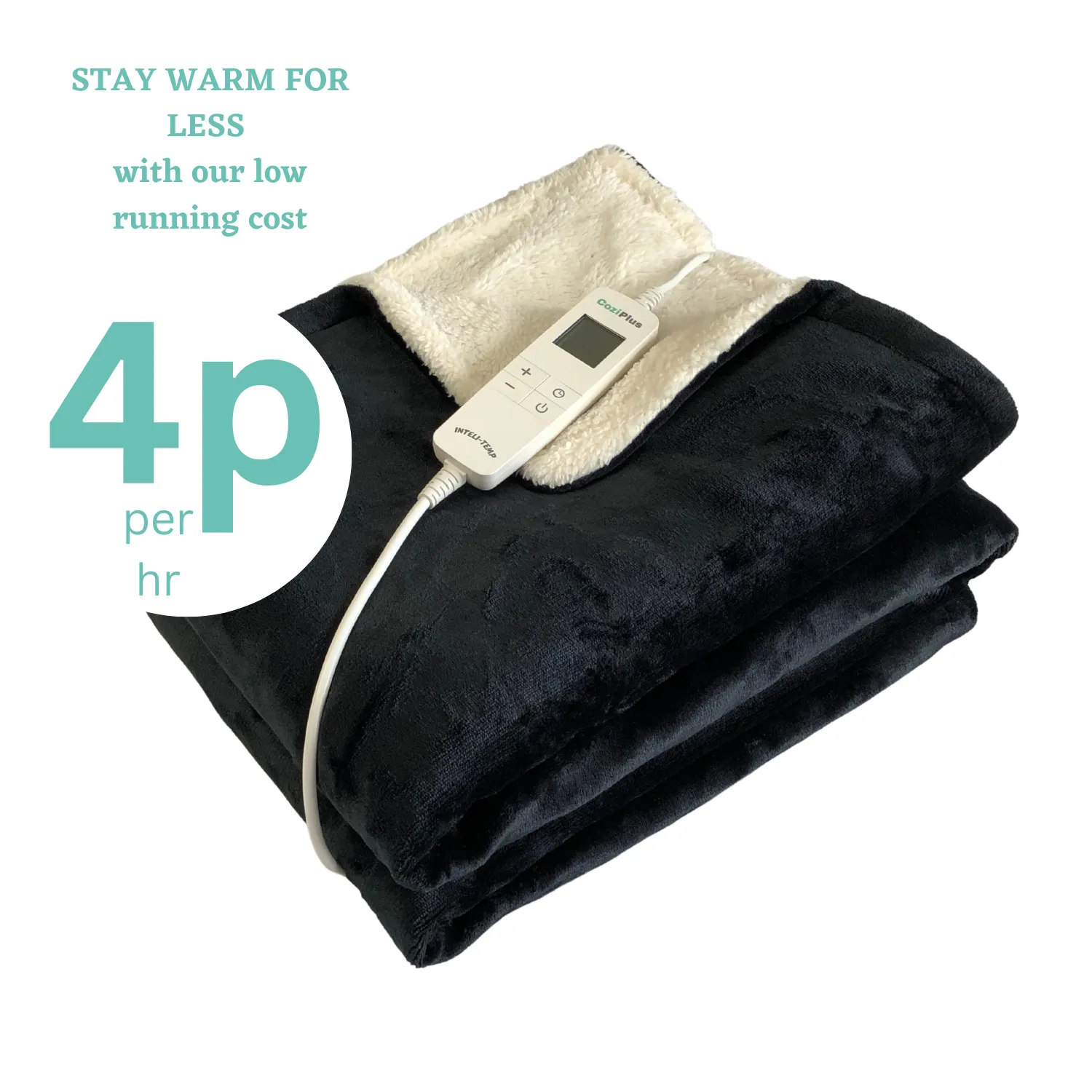 Black Flannel Sherpa Heated Throw INTELI-TEMP