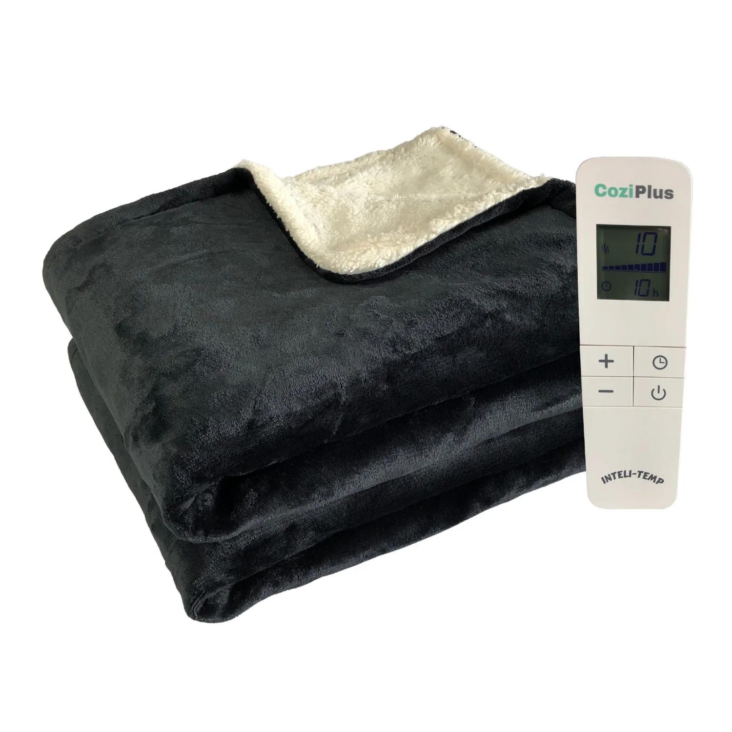 Black Flannel Sherpa Heated Throw INTELI-TEMP