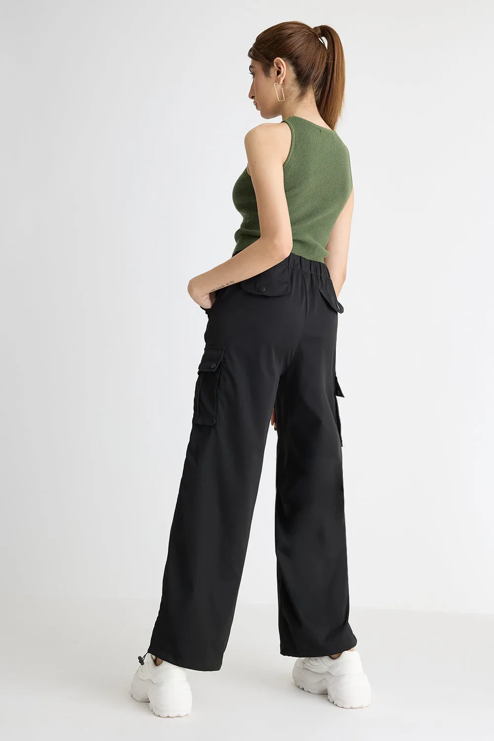 Black Wide Leg Cargo Trouser