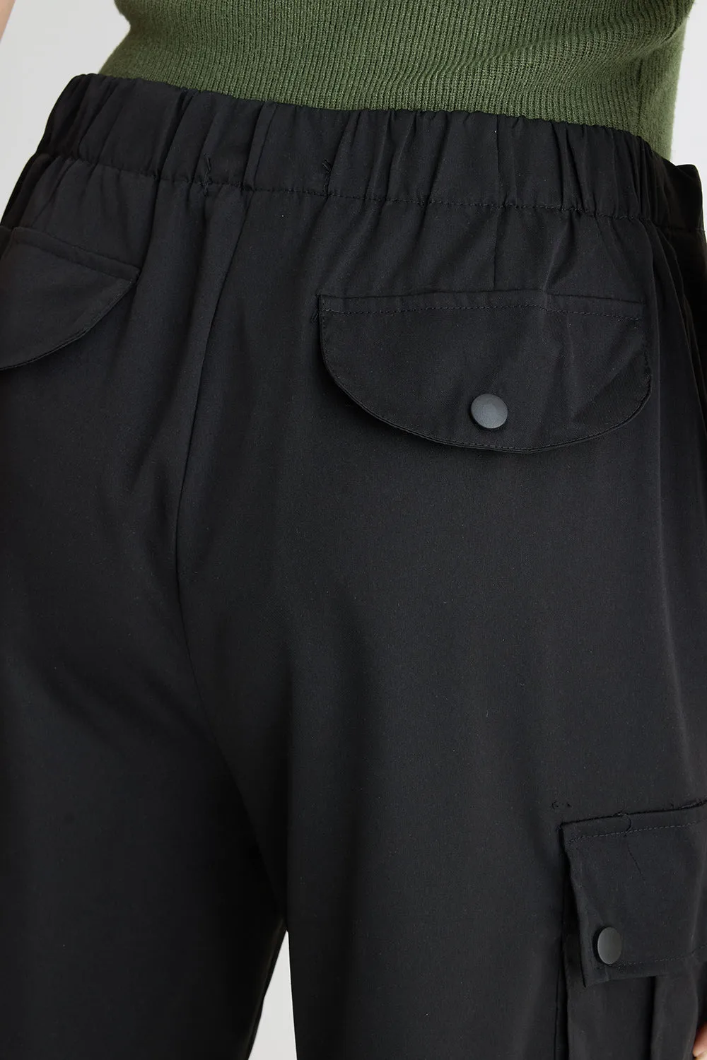 Black Wide Leg Cargo Trouser