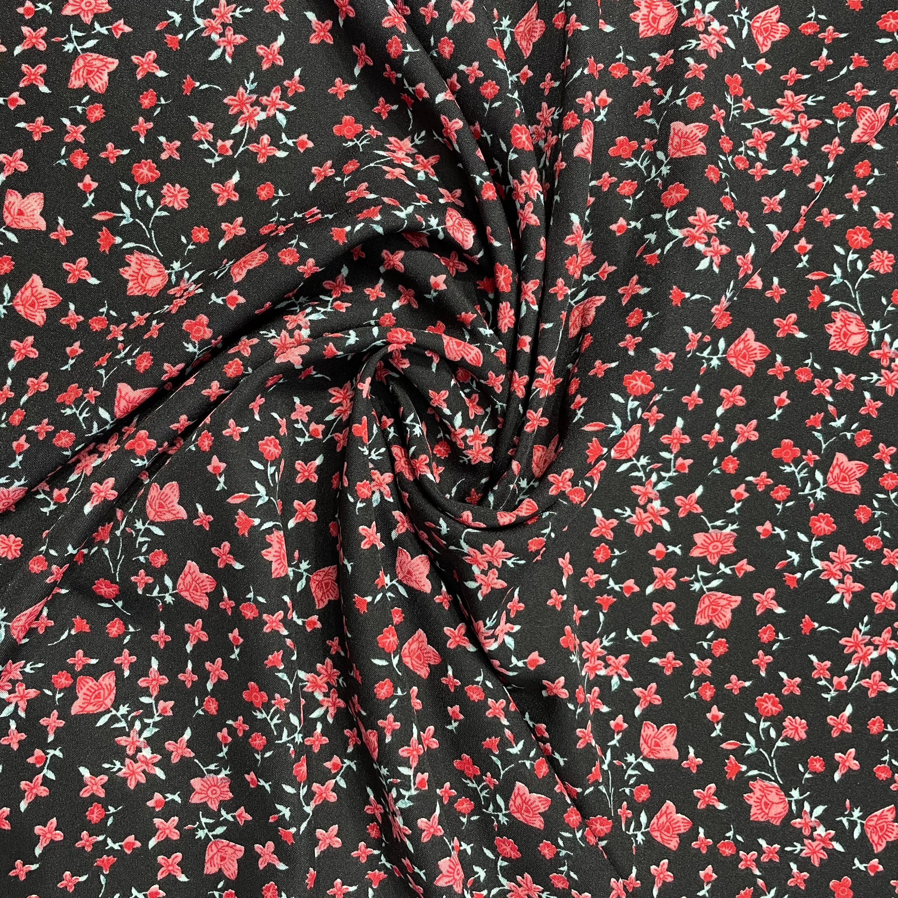 Black With Red Floral Crepe Fabric ,42 inches