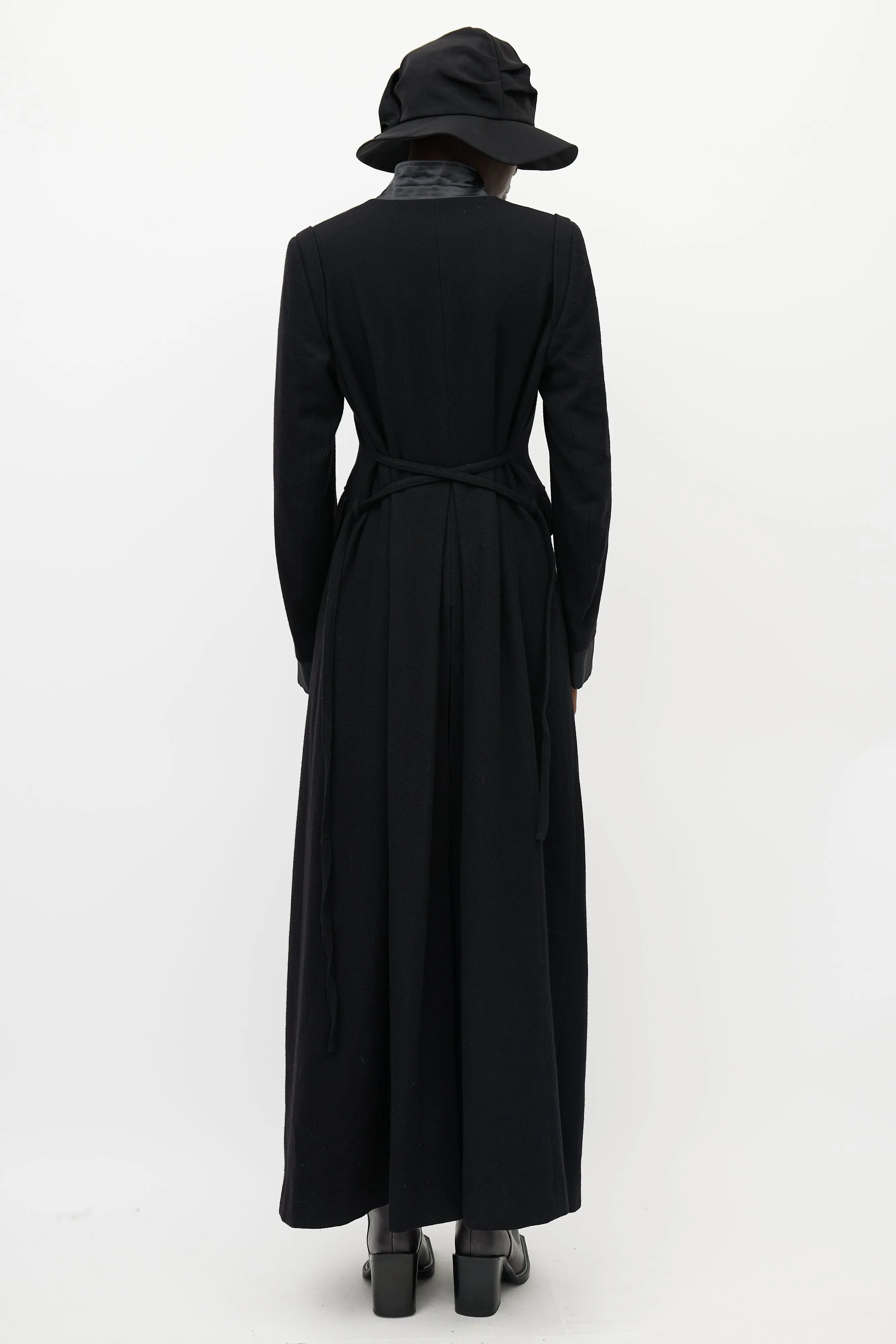 Black Wool Cinched Long Coat