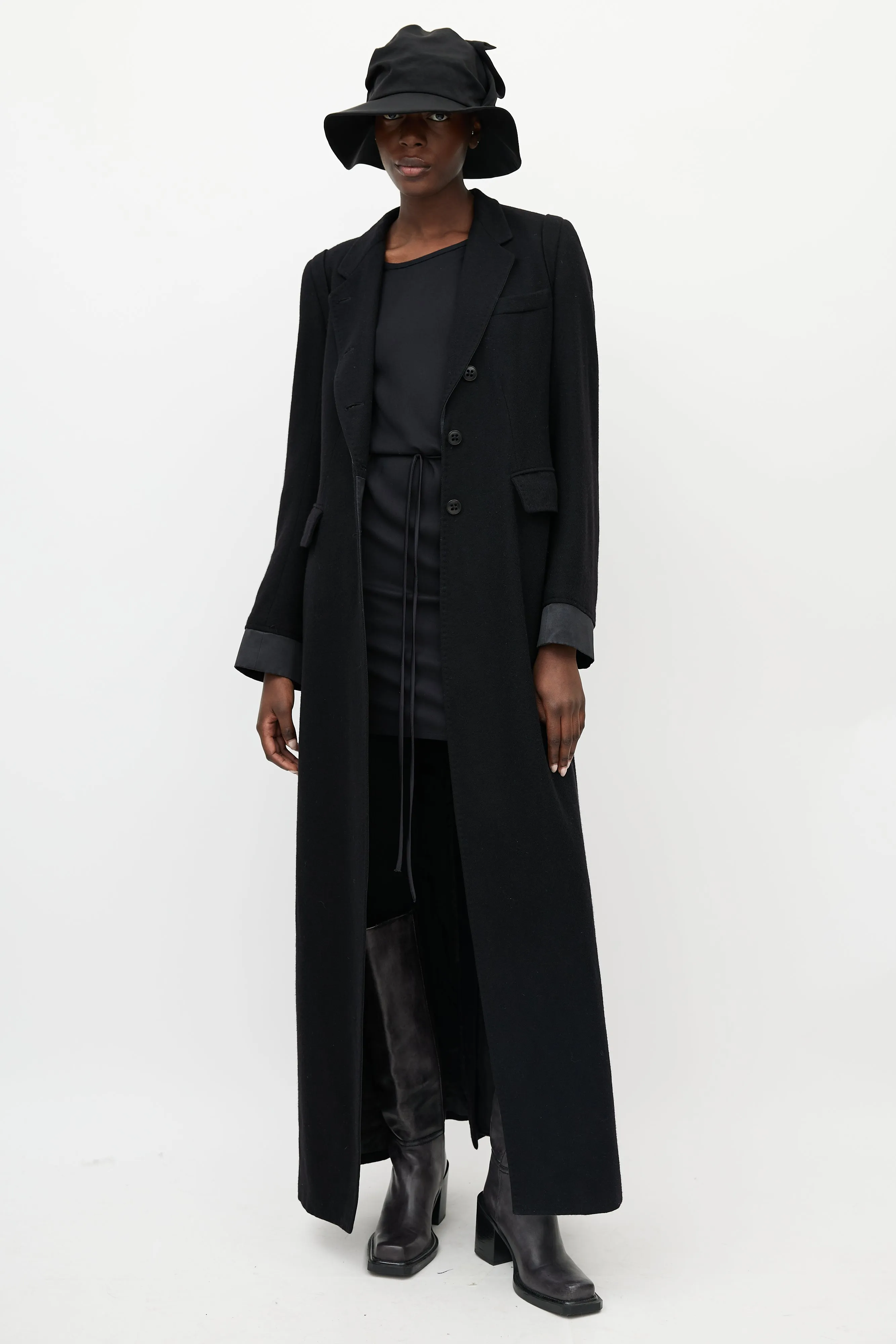 Black Wool Cinched Long Coat