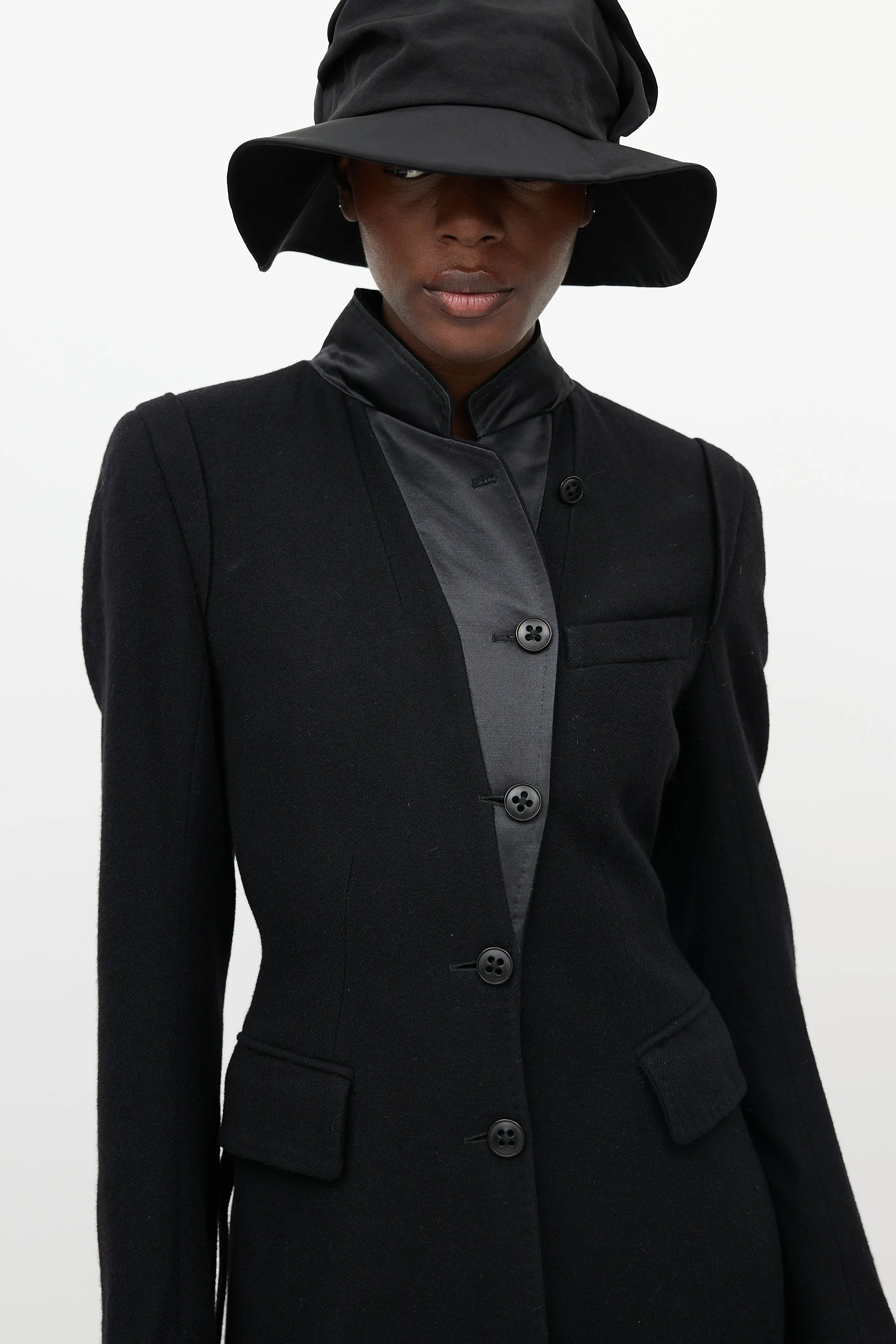 Black Wool Cinched Long Coat