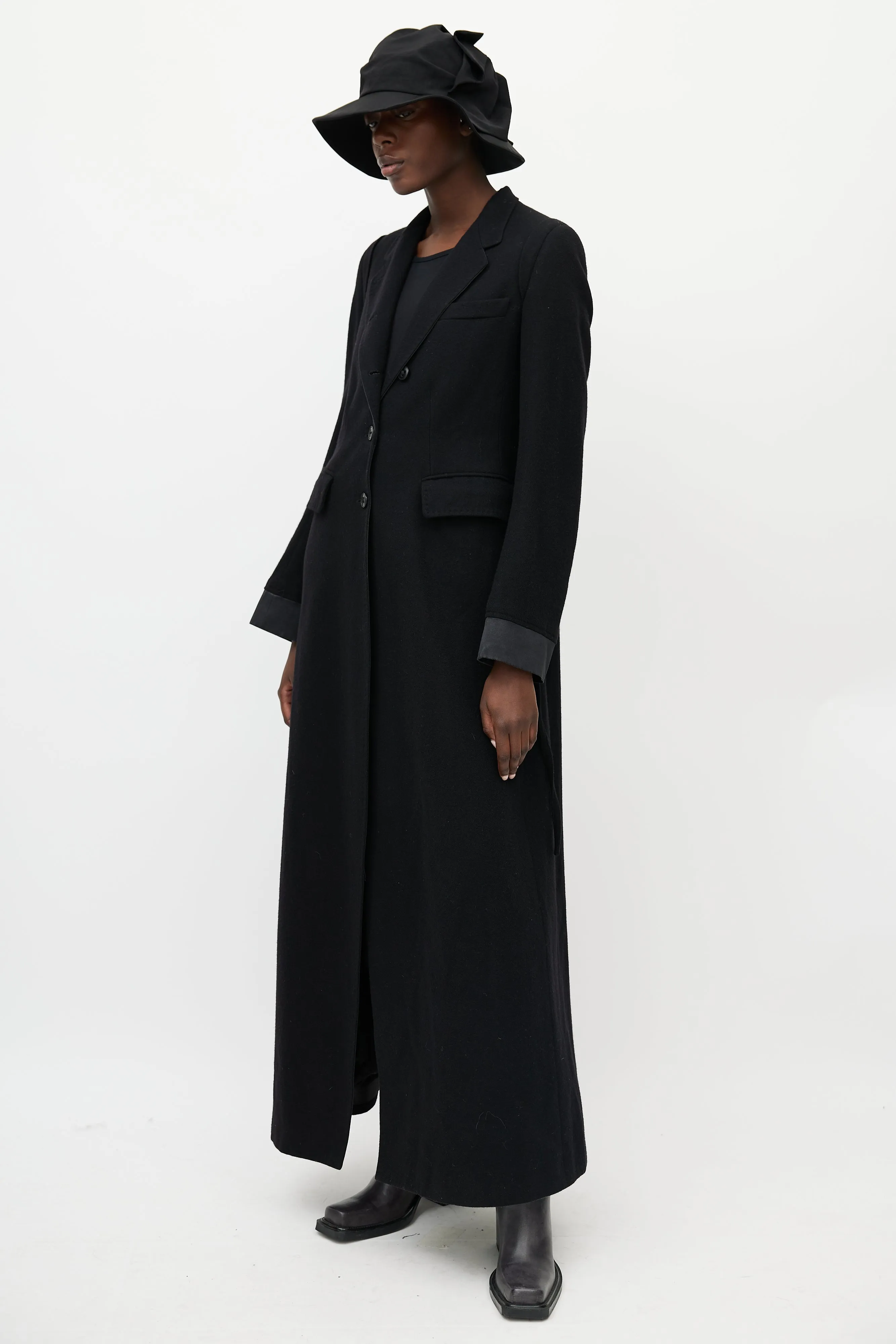 Black Wool Cinched Long Coat