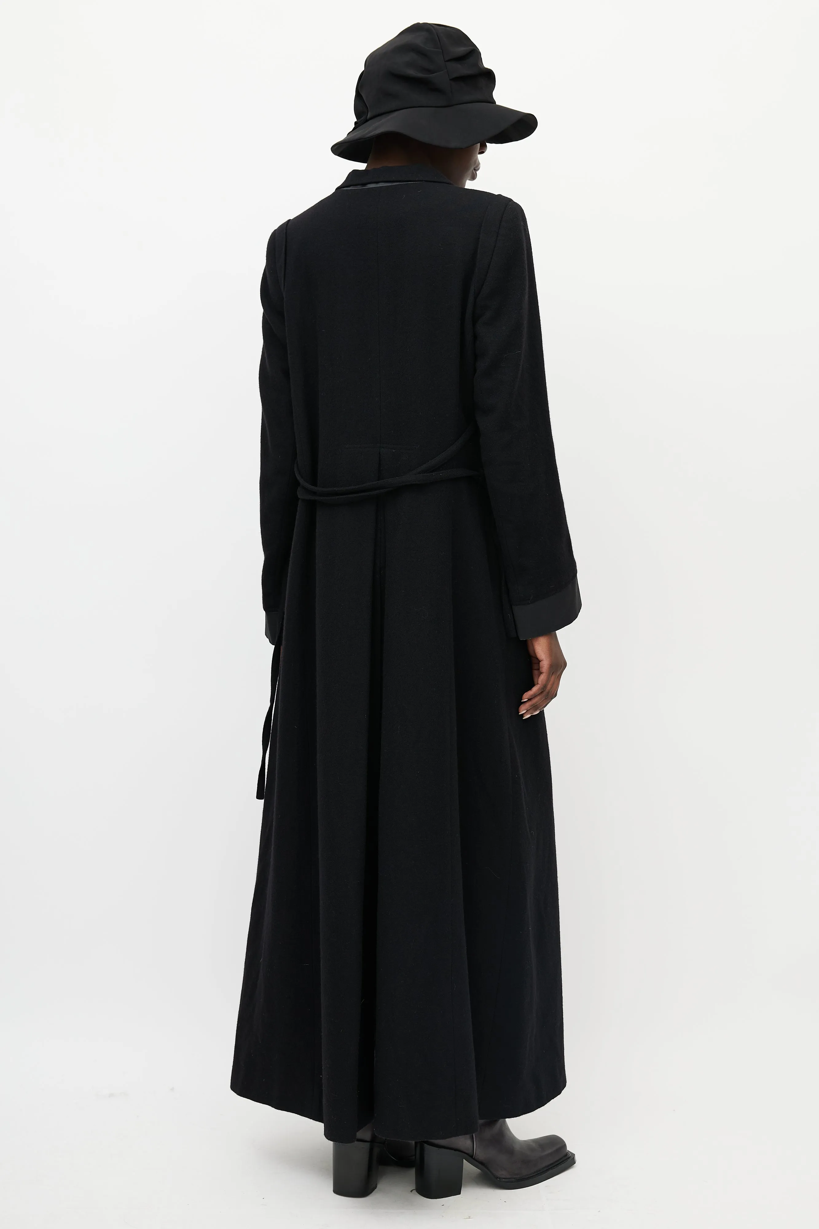 Black Wool Cinched Long Coat