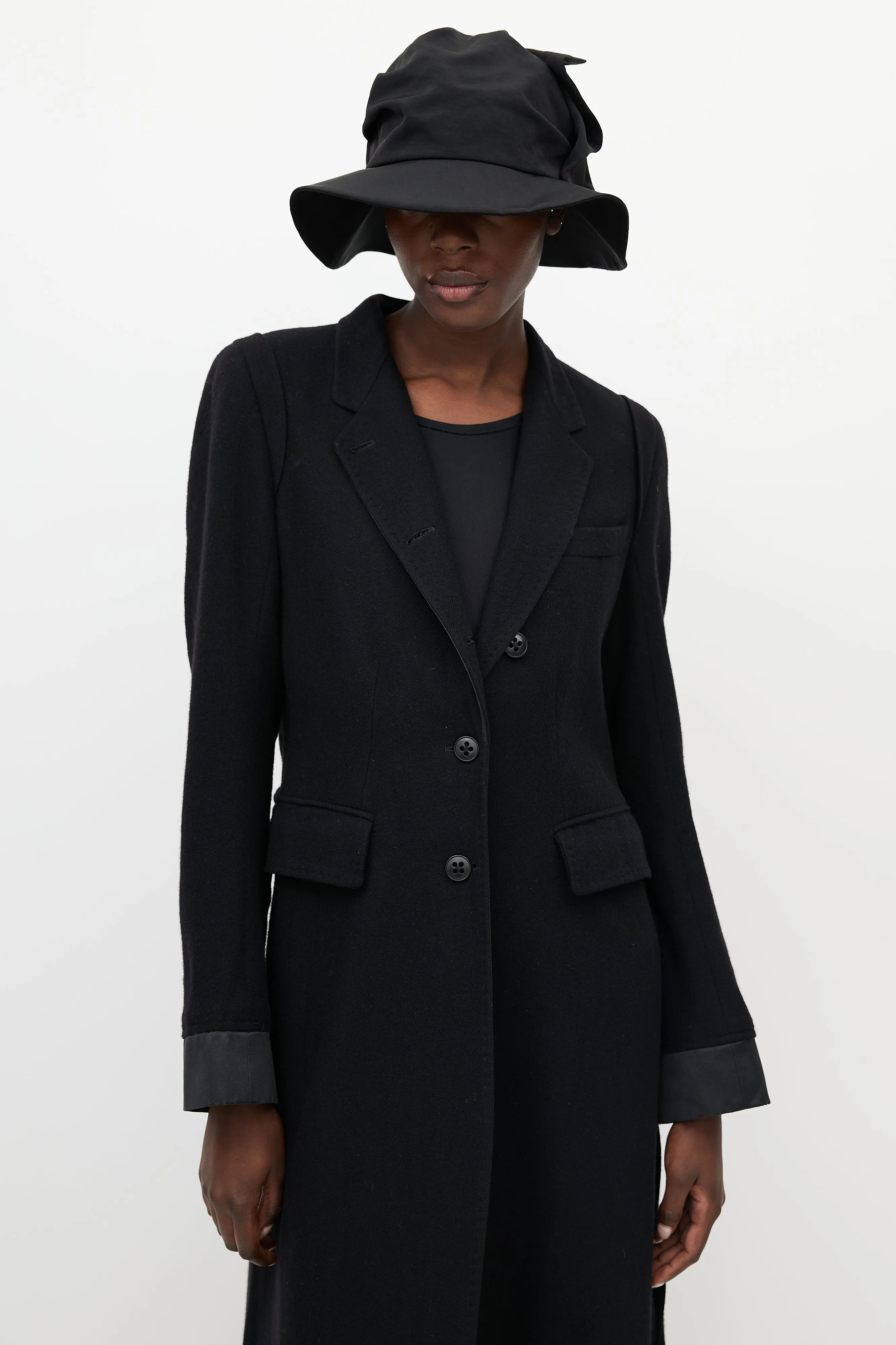 Black Wool Cinched Long Coat