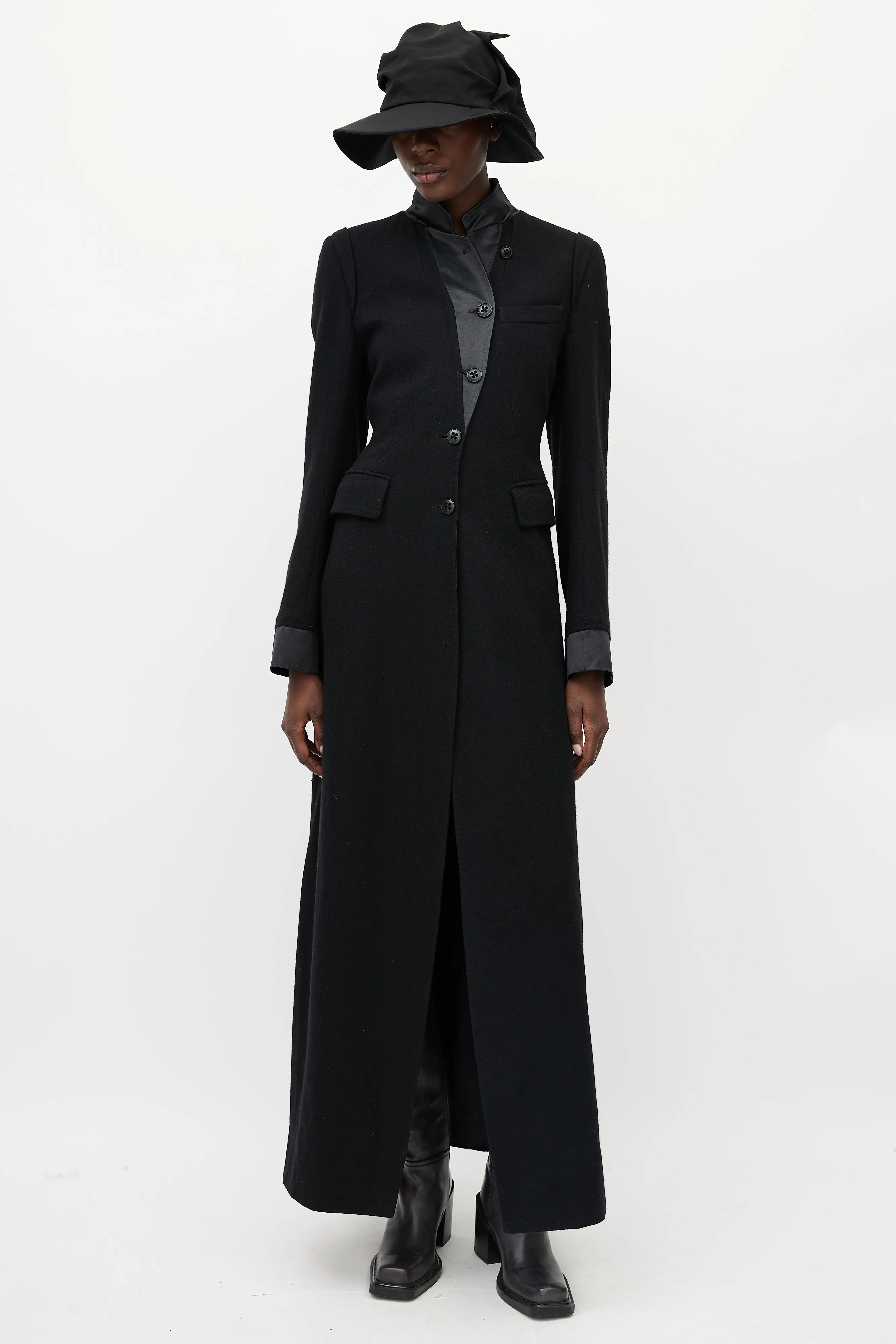 Black Wool Cinched Long Coat