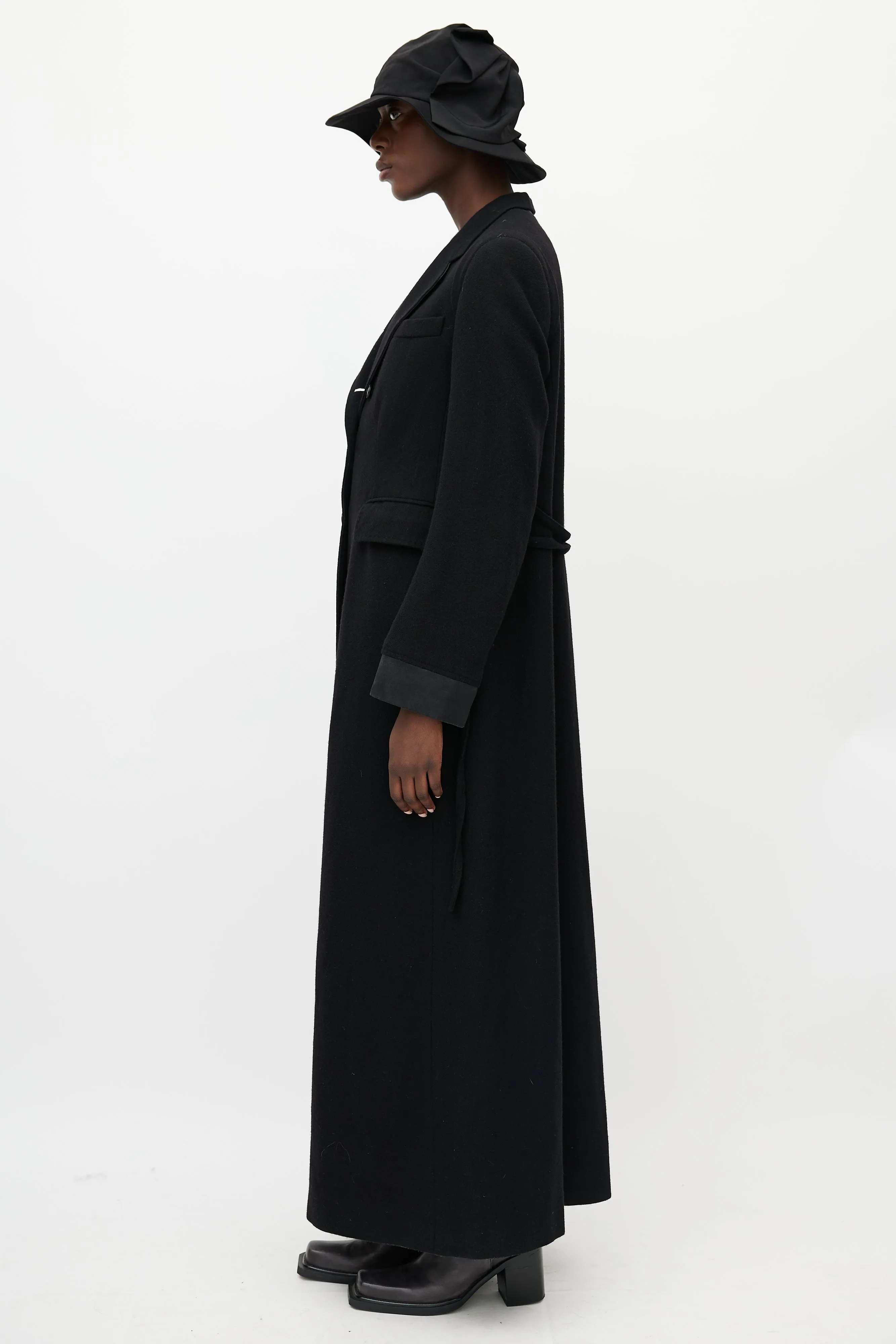 Black Wool Cinched Long Coat