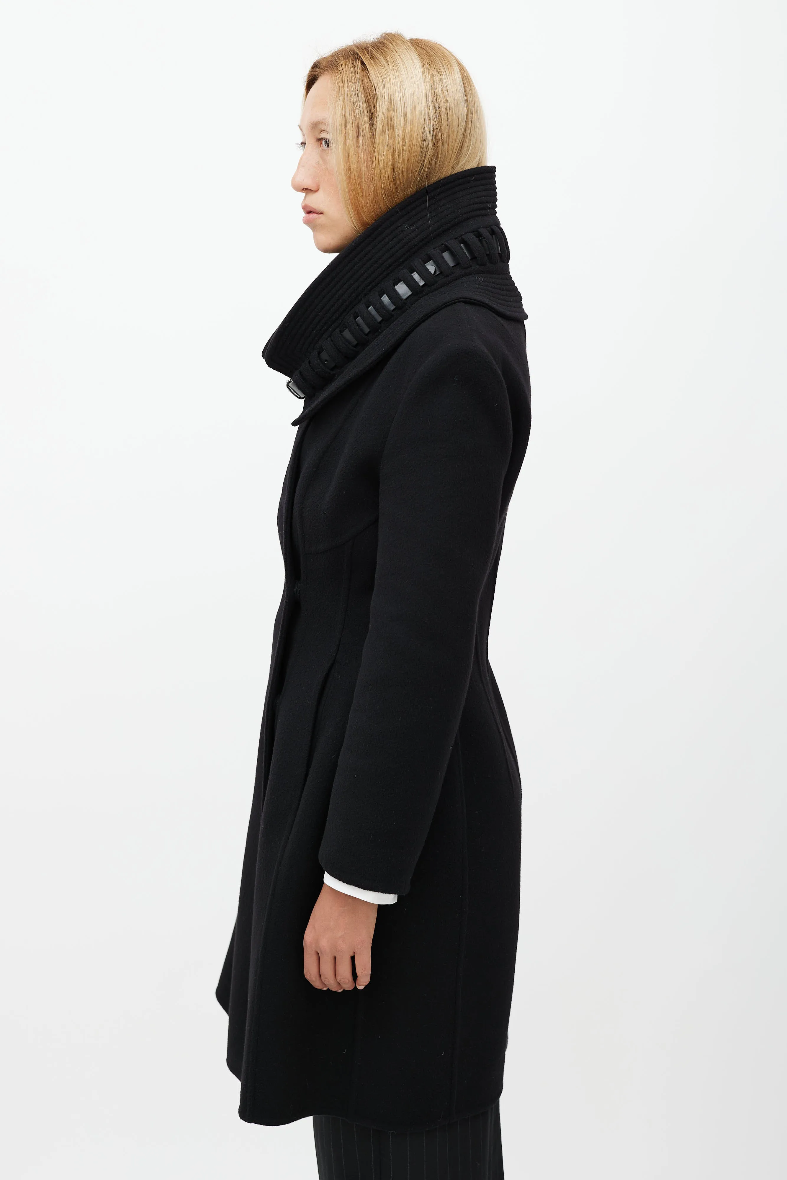 Black Wool Detachable Collar Coat