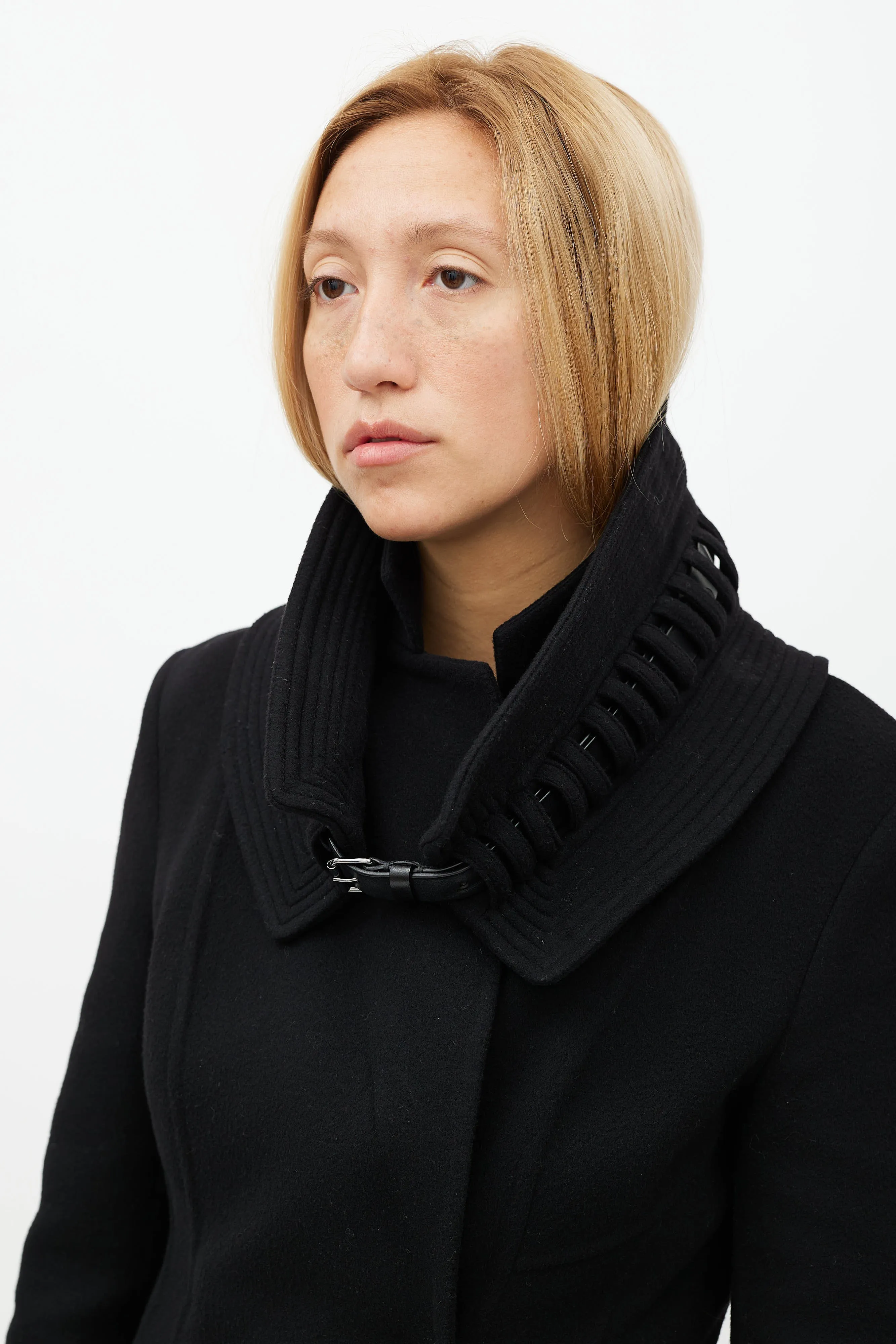 Black Wool Detachable Collar Coat