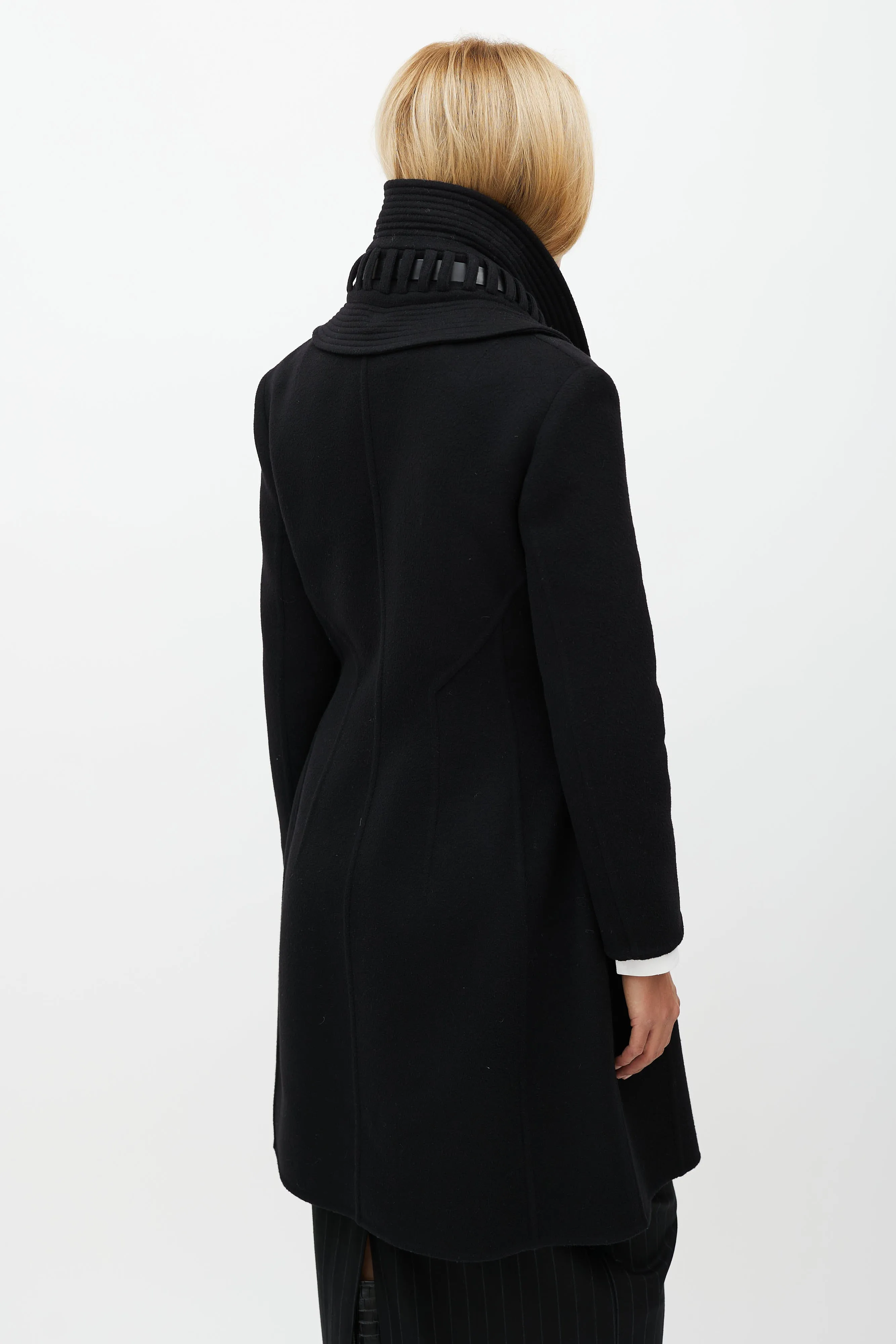 Black Wool Detachable Collar Coat