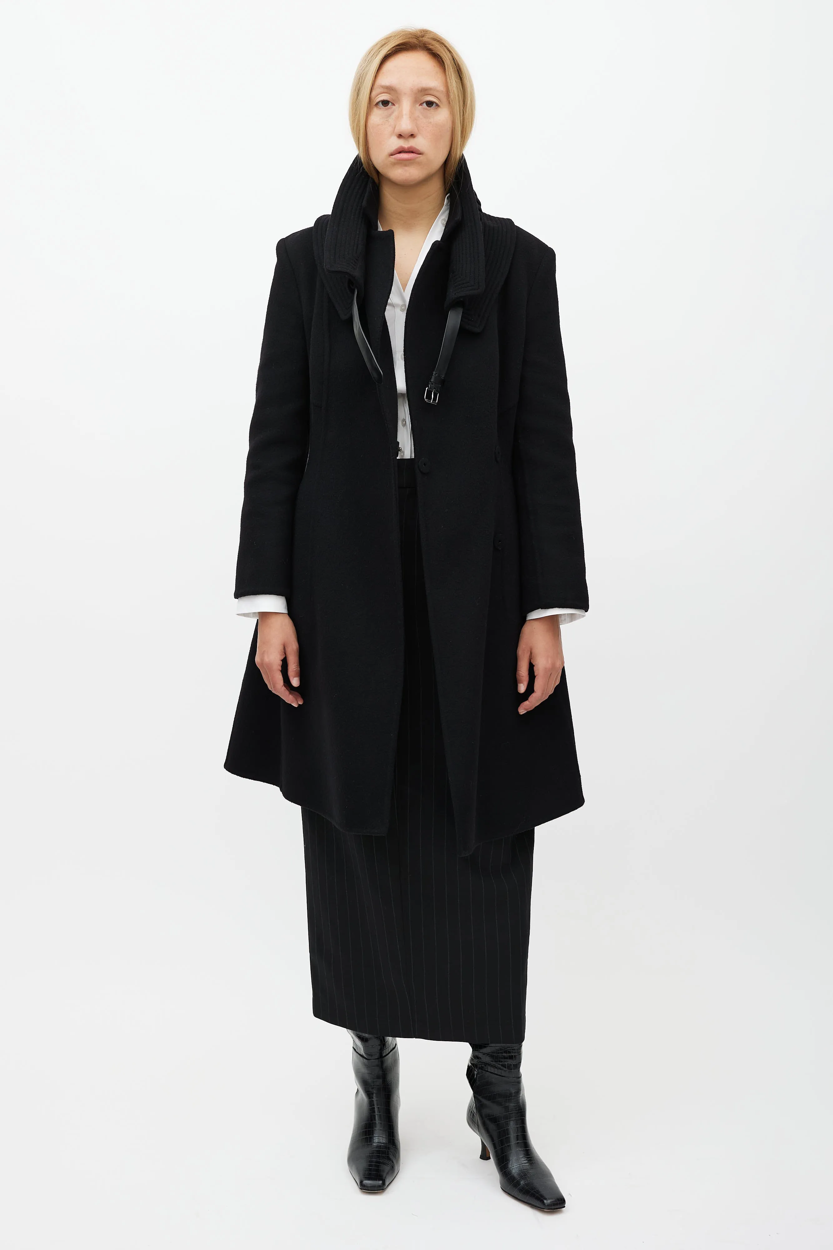 Black Wool Detachable Collar Coat